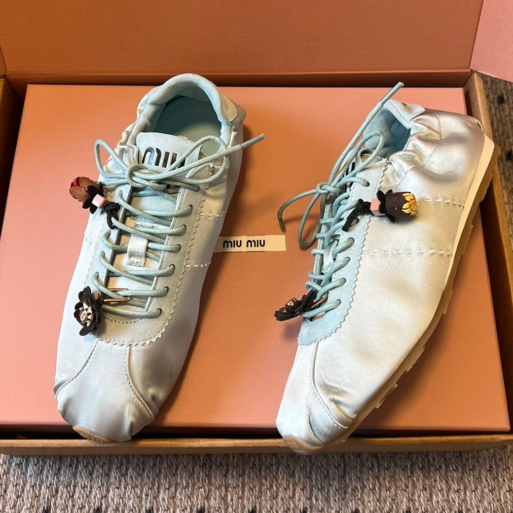 Miu Miu 2026 Plume Sneaker With Floral Charm Satin 621342