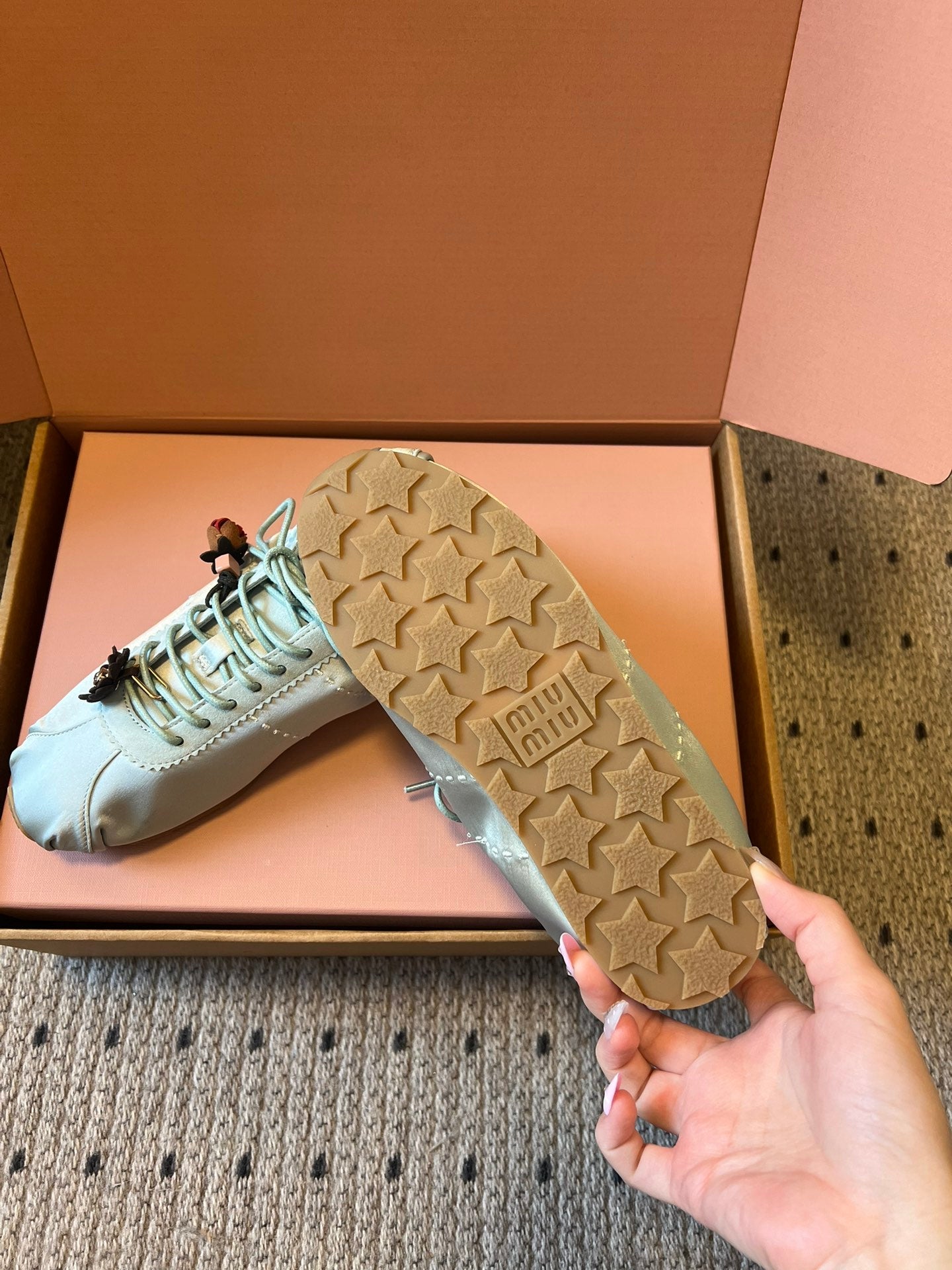 Miu Miu 2026 Plume Sneaker With Floral Charm Satin 621342