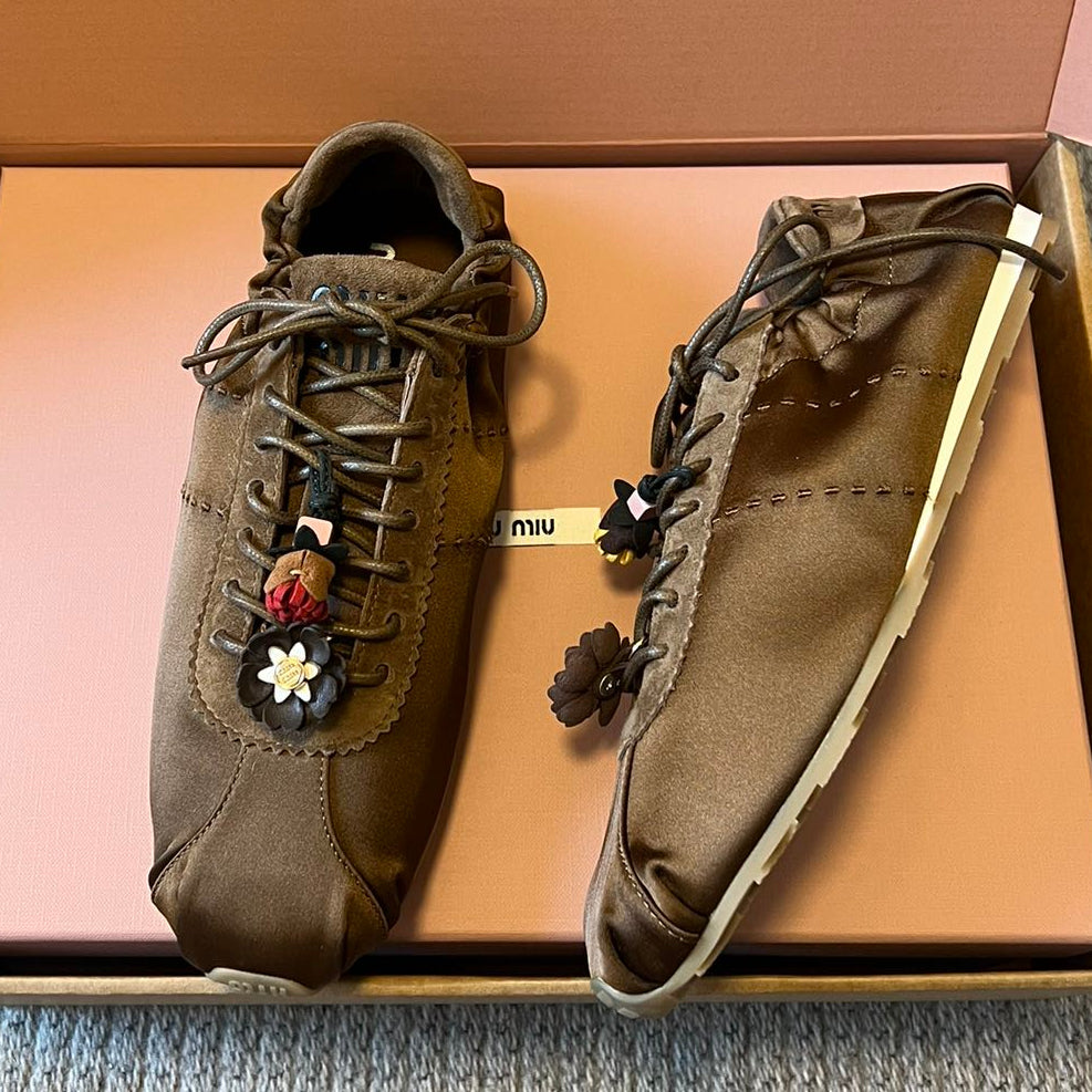 Miu Miu 2026 Plume Sneaker With Floral Charm Satin 621342