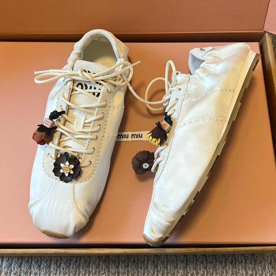 Miu Miu 2026 Plume Sneaker With Floral Charm Satin 621342