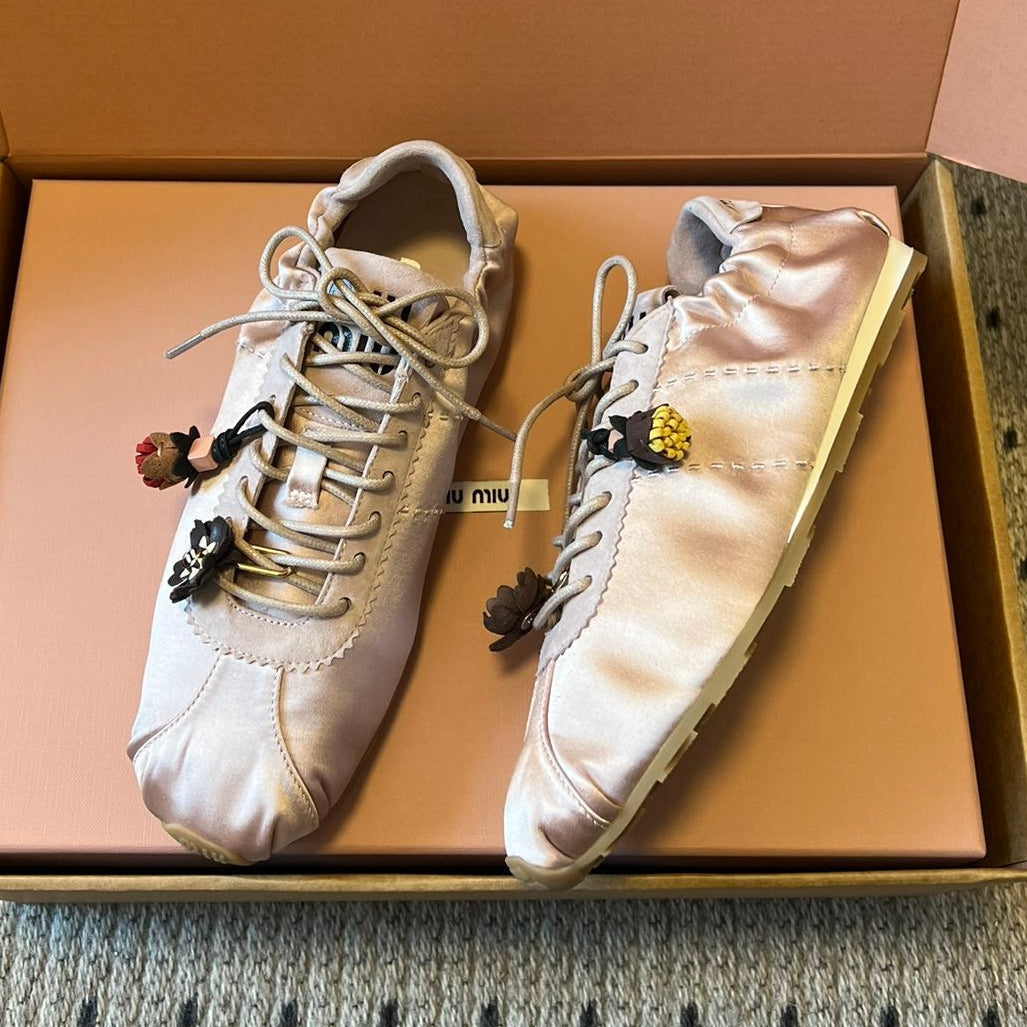 Miu Miu 2026 Plume Sneaker With Floral Charm Satin 621342