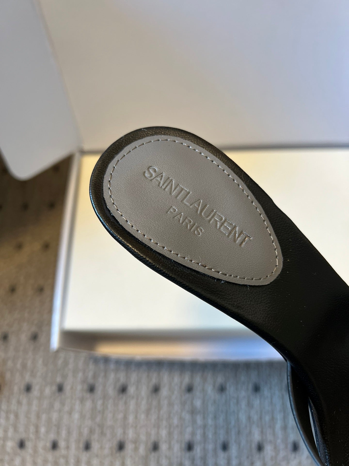 YSL 26ss High Heeled Mules 75 Black Gray Cowhide 651762
