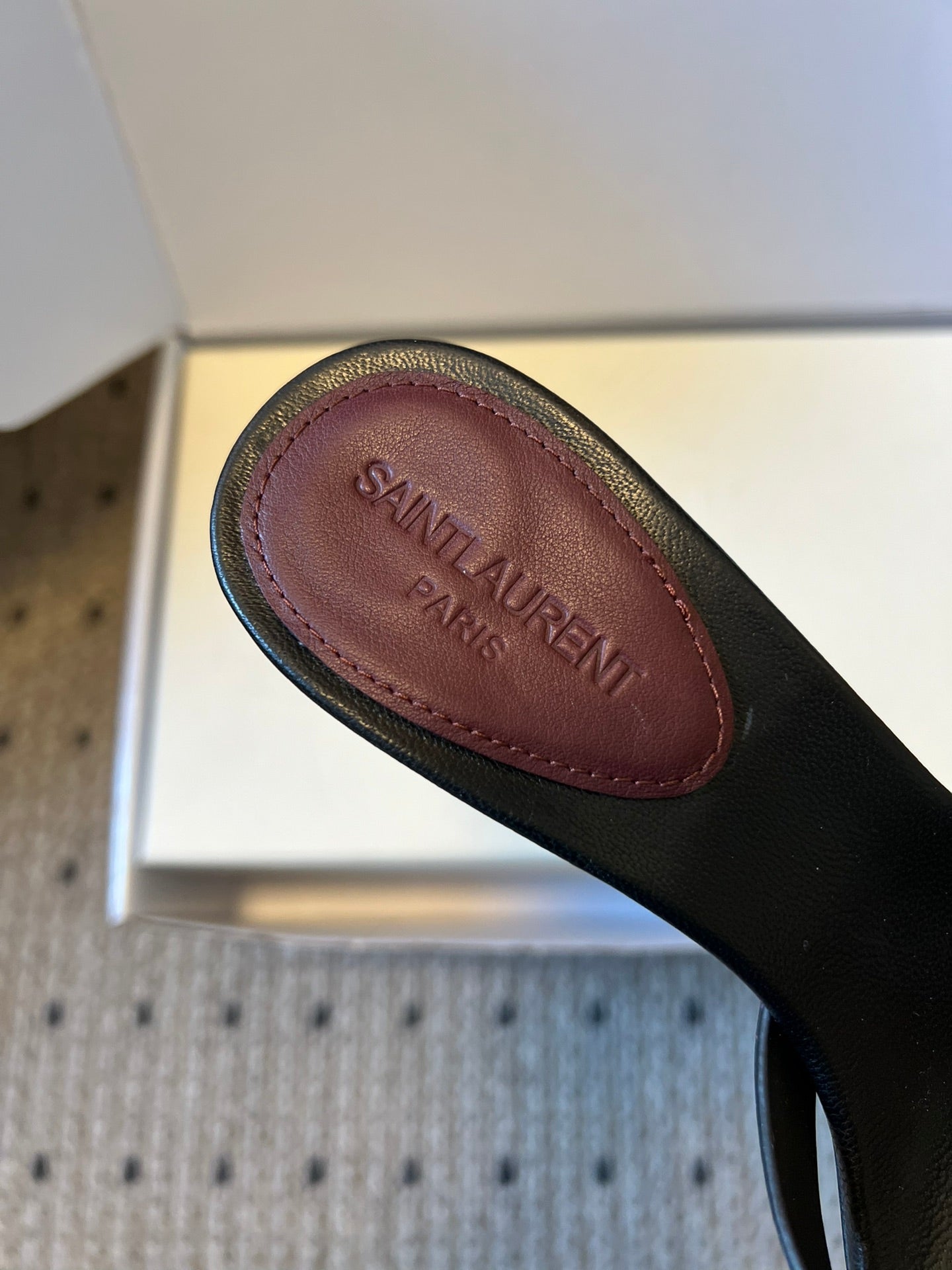 YSL 26ss High Heeled Mules 75 Black Burgundy Cowhide 651764
