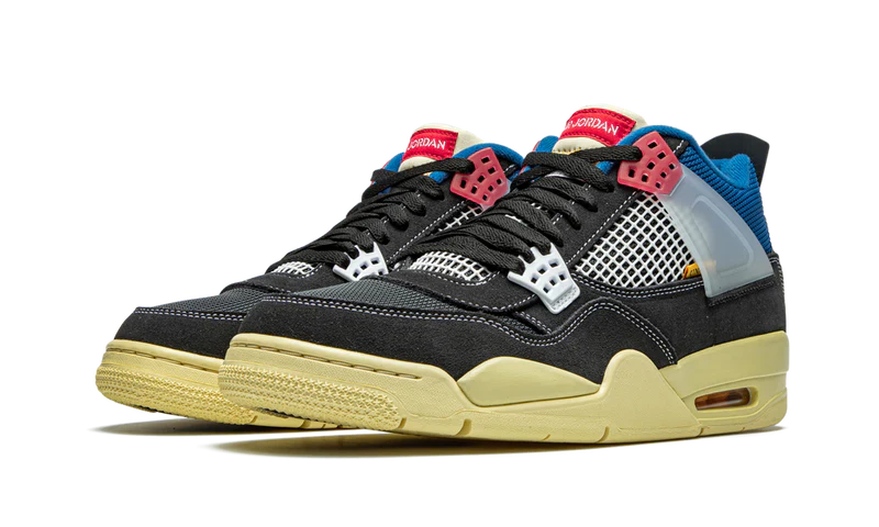Nike Air Jordan 4 Retro Black Yellow Blue Mesh Suede