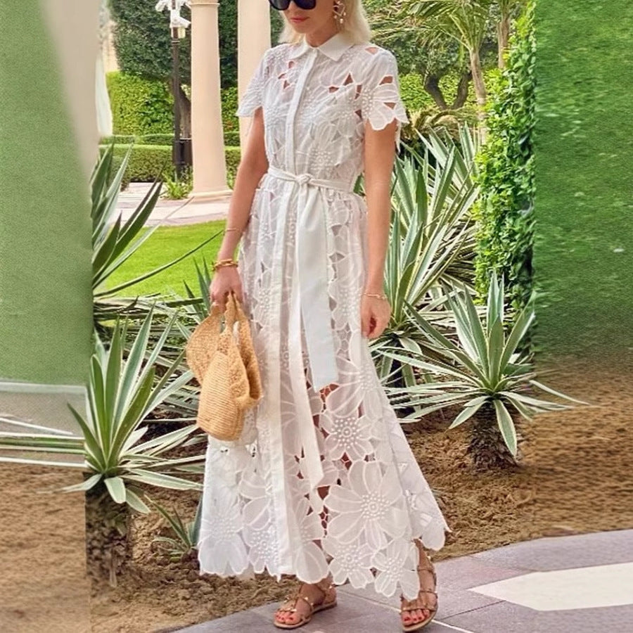 Robe Décontractée en Dentelle avec Cardigan – Style Boutonné Chic
