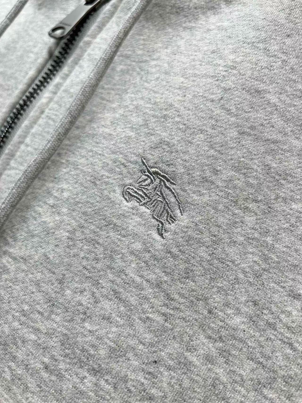 Burberry Checked Thick Hoodie Gray Cotton