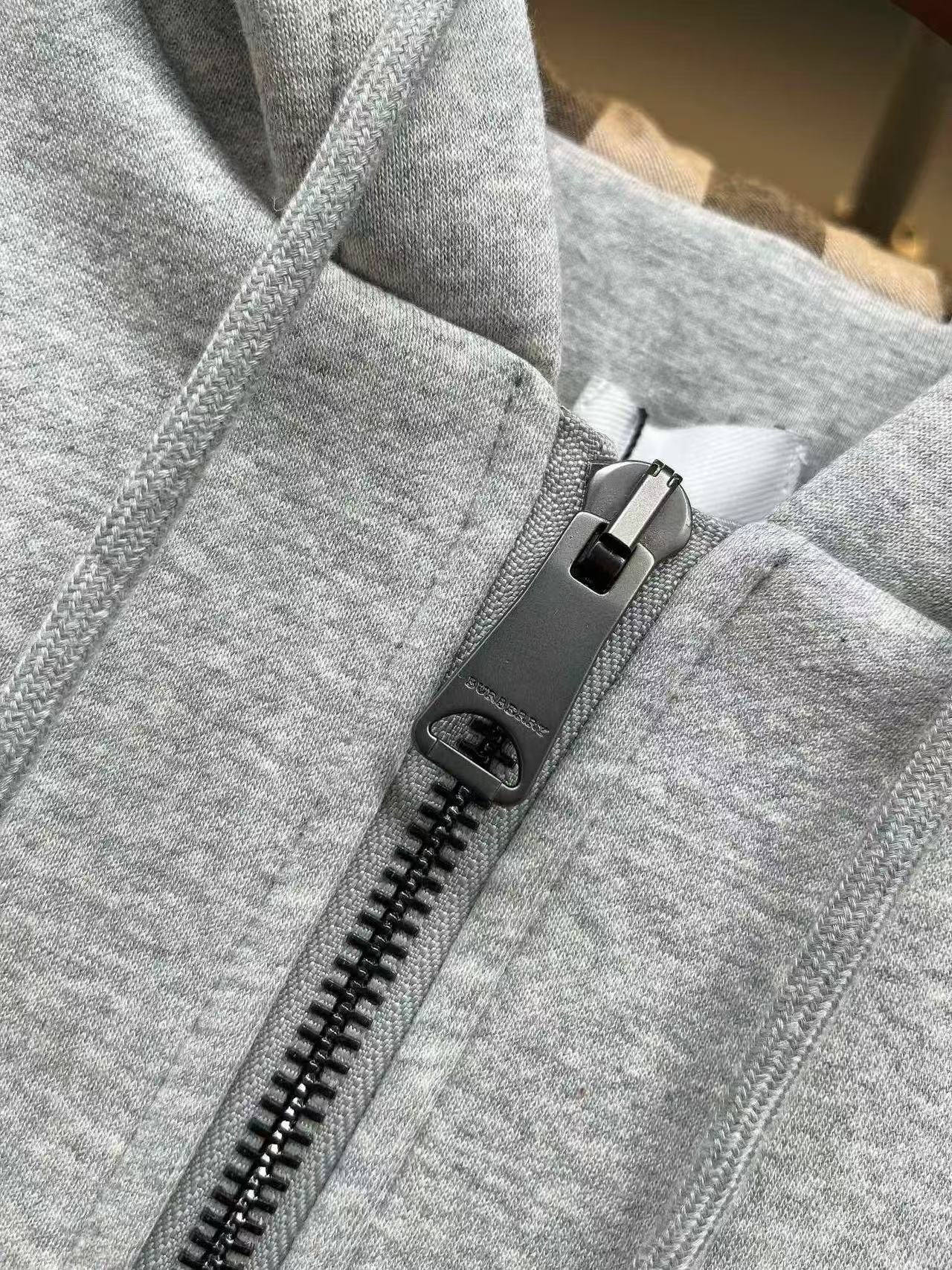 Burberry Checked Thick Hoodie Gray Cotton