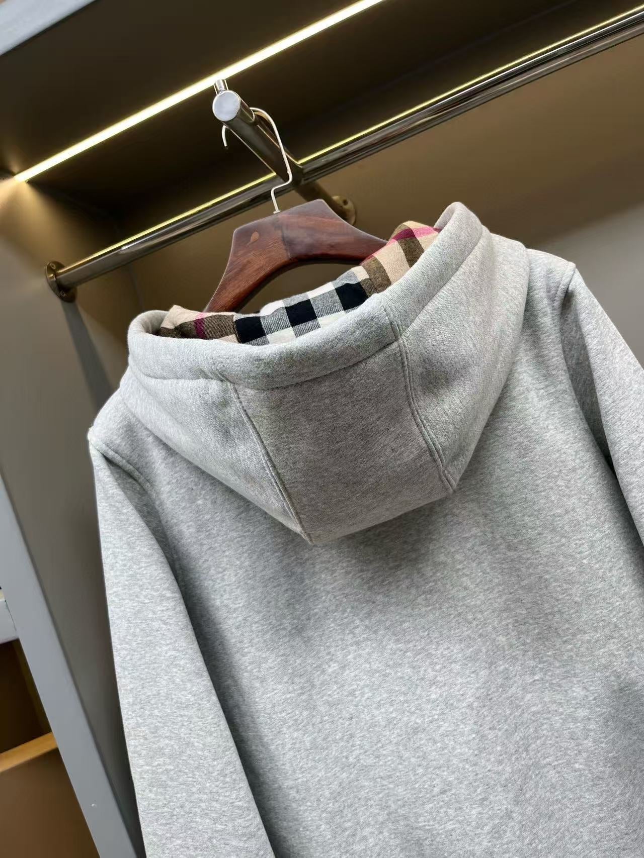 Burberry Checked Thick Hoodie Gray Cotton