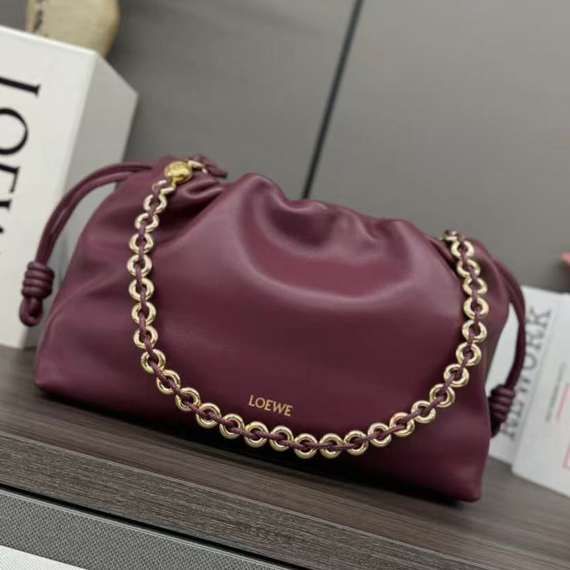 Loewe 2026 Flamenco Purse Bag 30cm Burgundy Nappa Leather