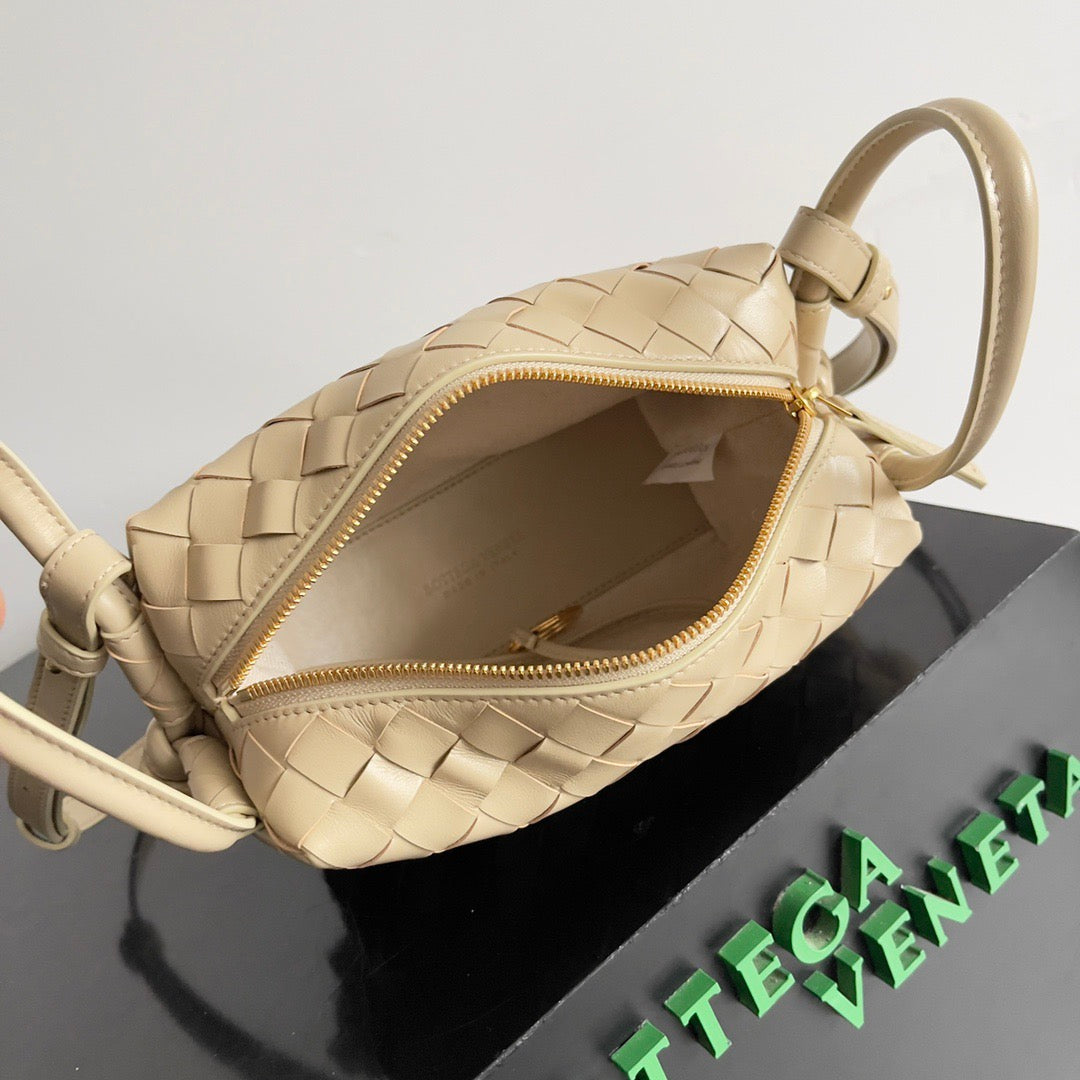 Bottega Veneta 2026 Mini Loop Camera Bag Beige Woven Lambskin Leather