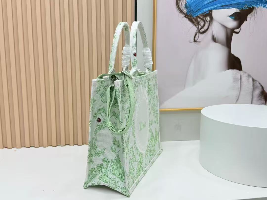Dior 2026 Book Tote 41cm with Strap Green White Canvas