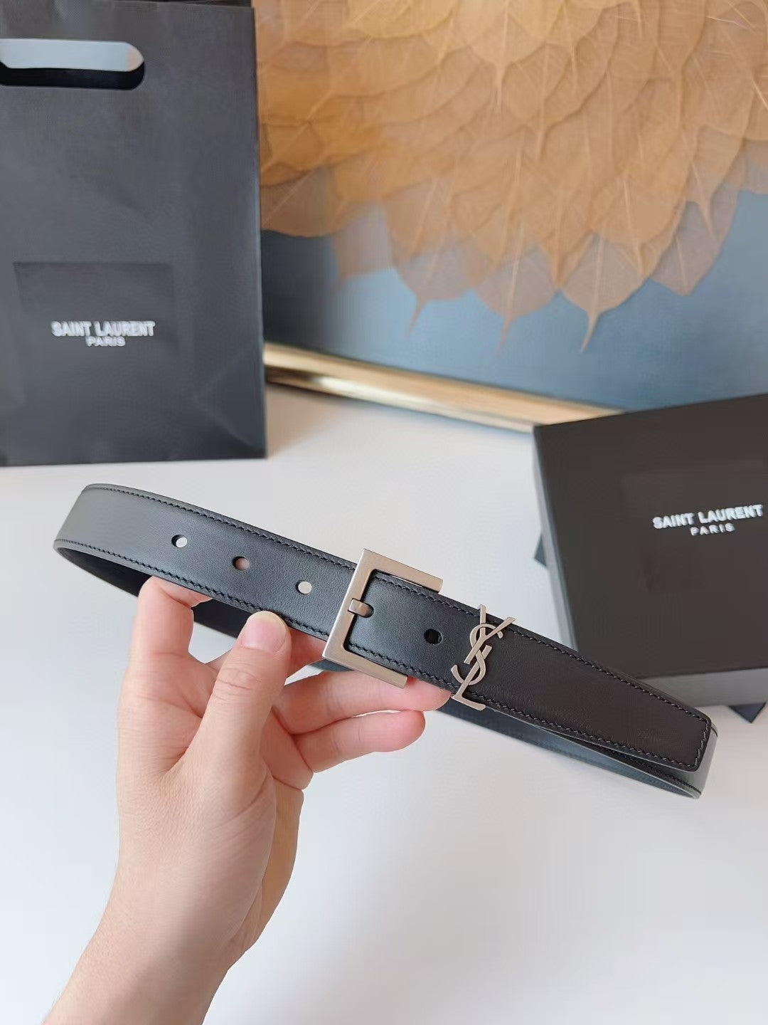 Saint Laurent Cassandre Leather Belt