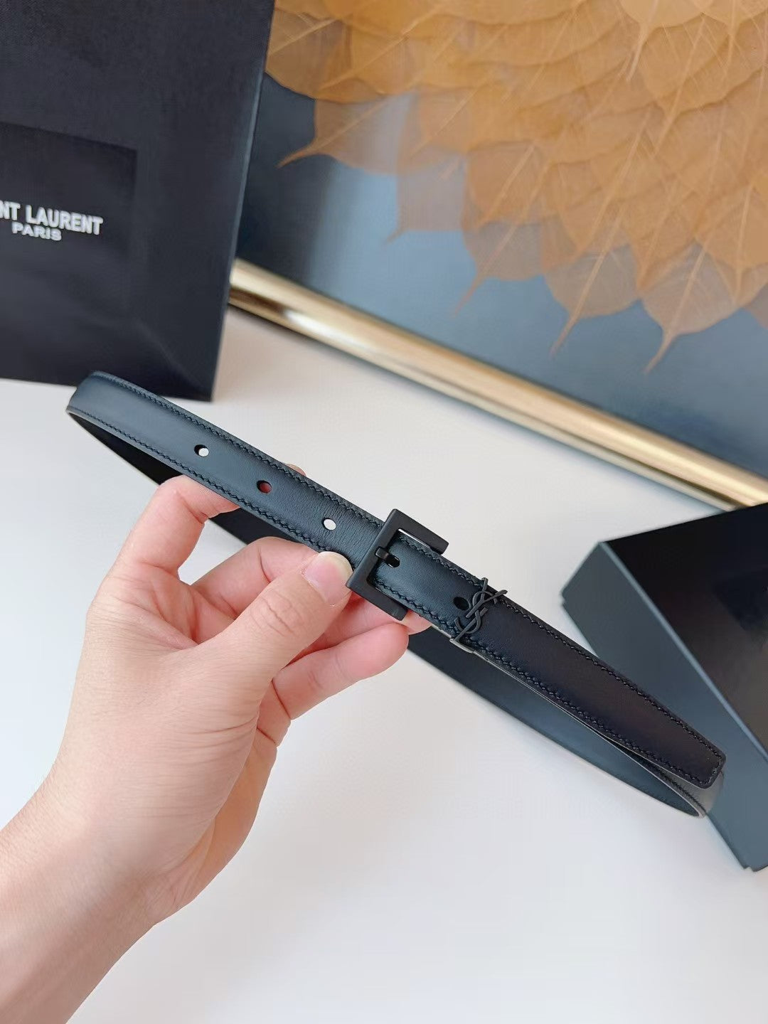 Saint Laurent Cassandre Leather Belt
