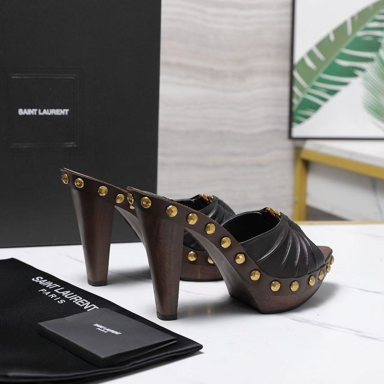 YSL 2026 Bavylone Platform Sandal Brown Black Smooth Leather