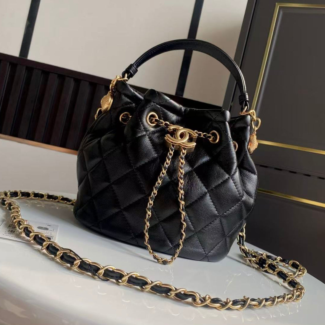 Chanel Bucket Bag 24cm Black Lambskin