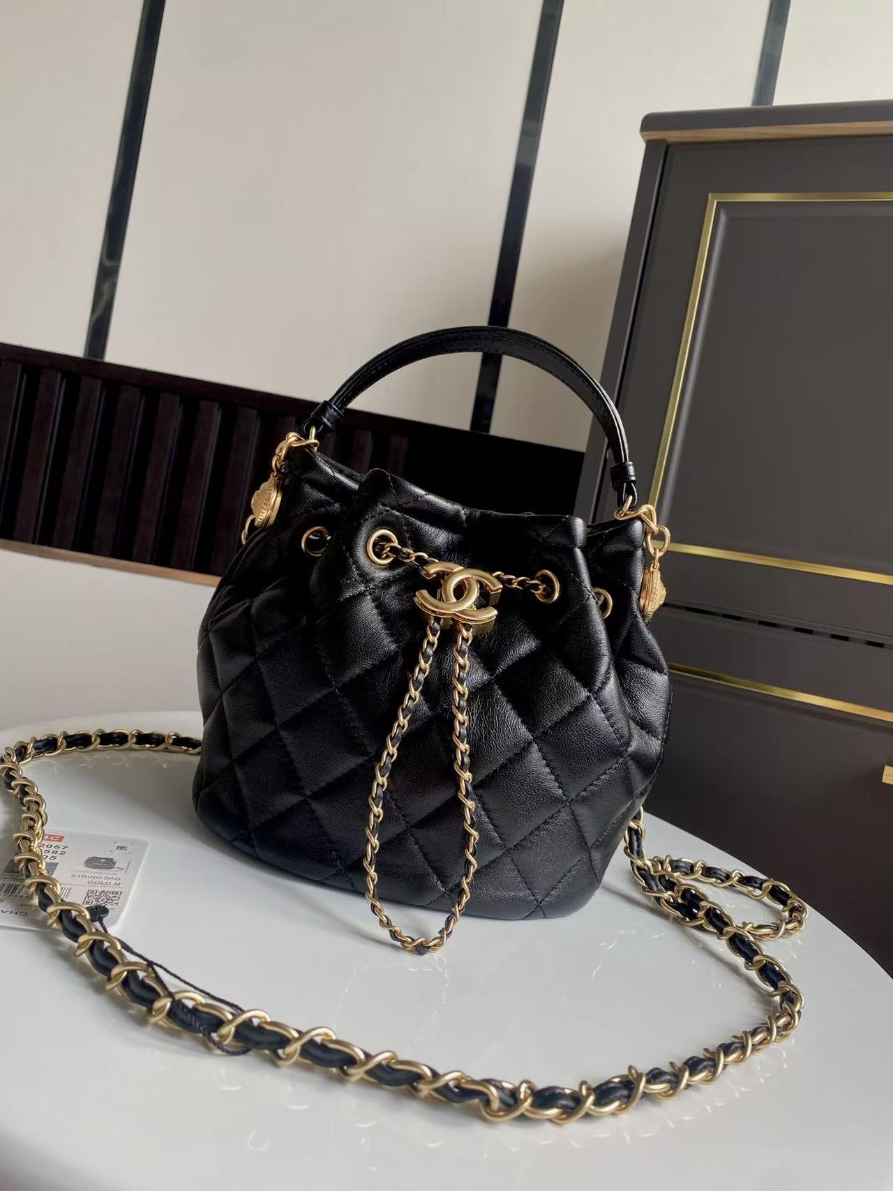 Chanel Bucket Bag 24cm Black Lambskin