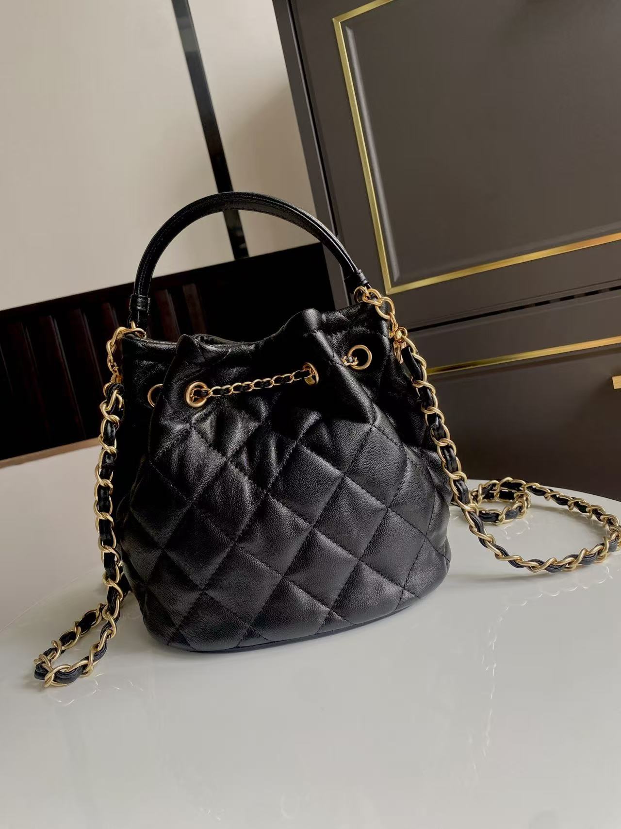Chanel Bucket Bag 24cm Black Lambskin