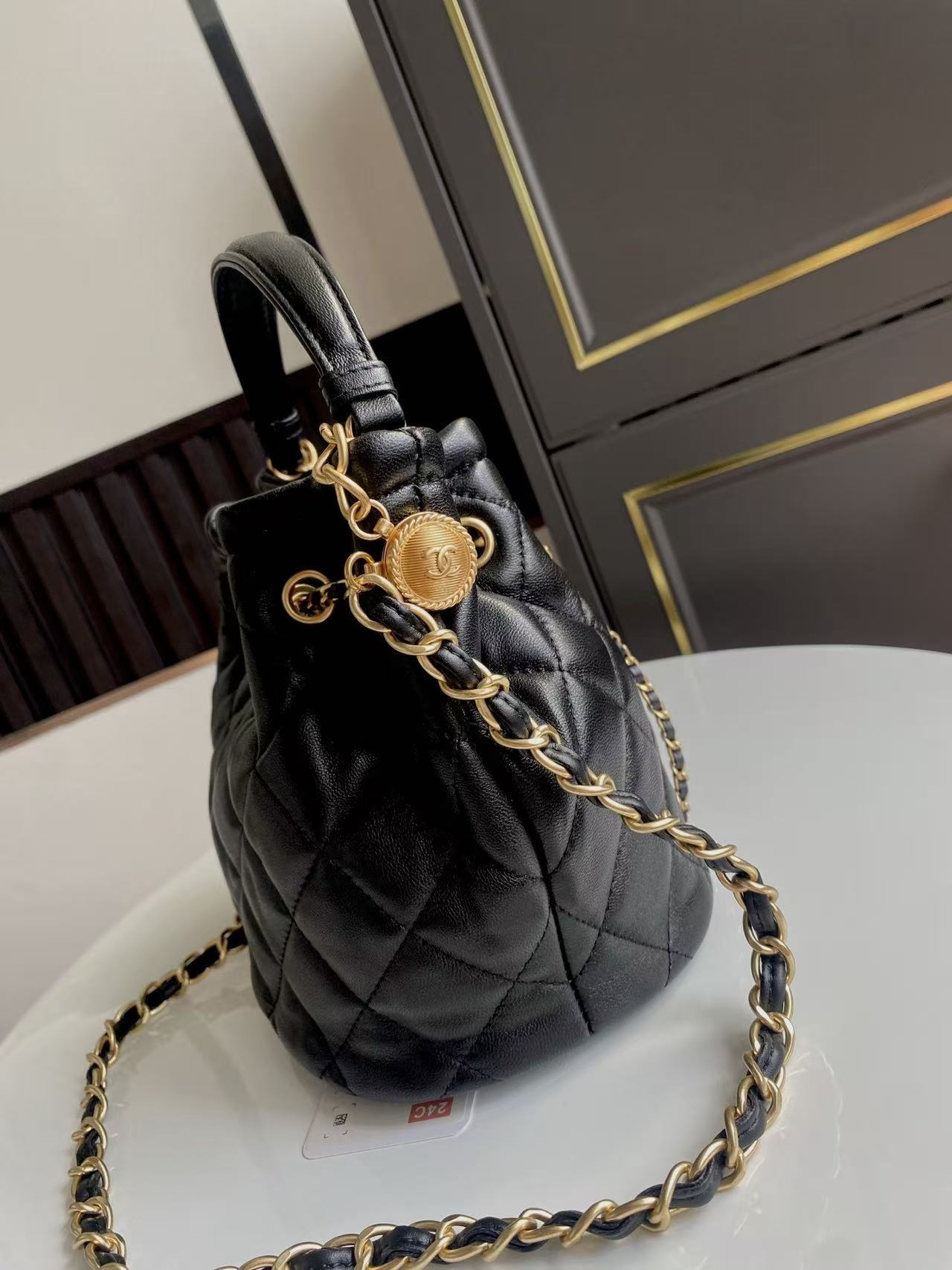 Chanel Bucket Bag 24cm Black Lambskin