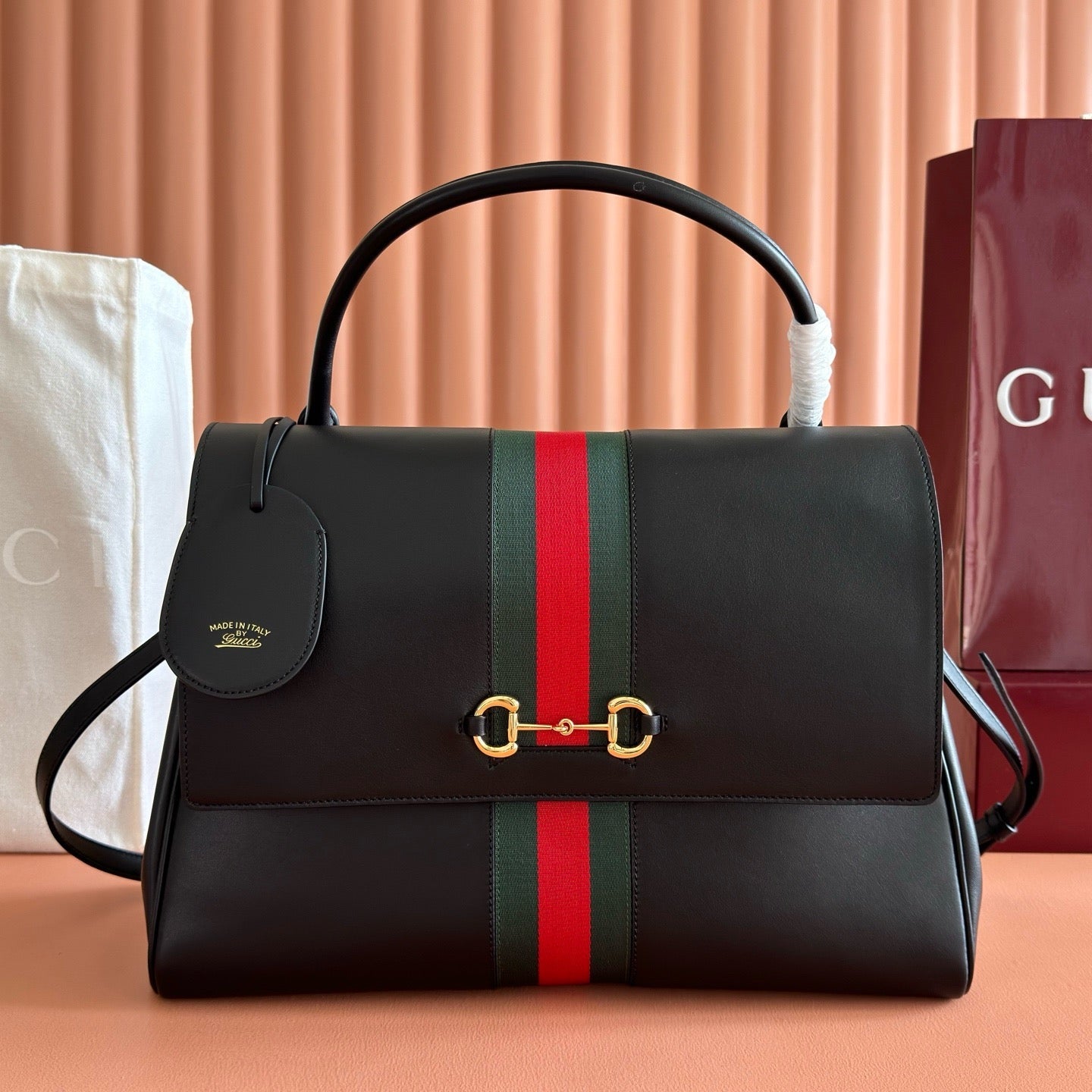 Gucci 2026 Paparazzo Shoulder Bag 37cm Black Red Green Leather Canvas