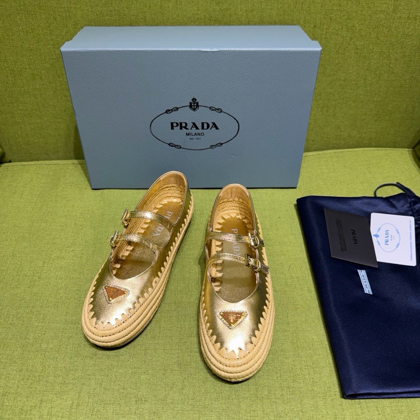 Prada 2026 Ballet Flat Gold Nappa Leather And Raffia