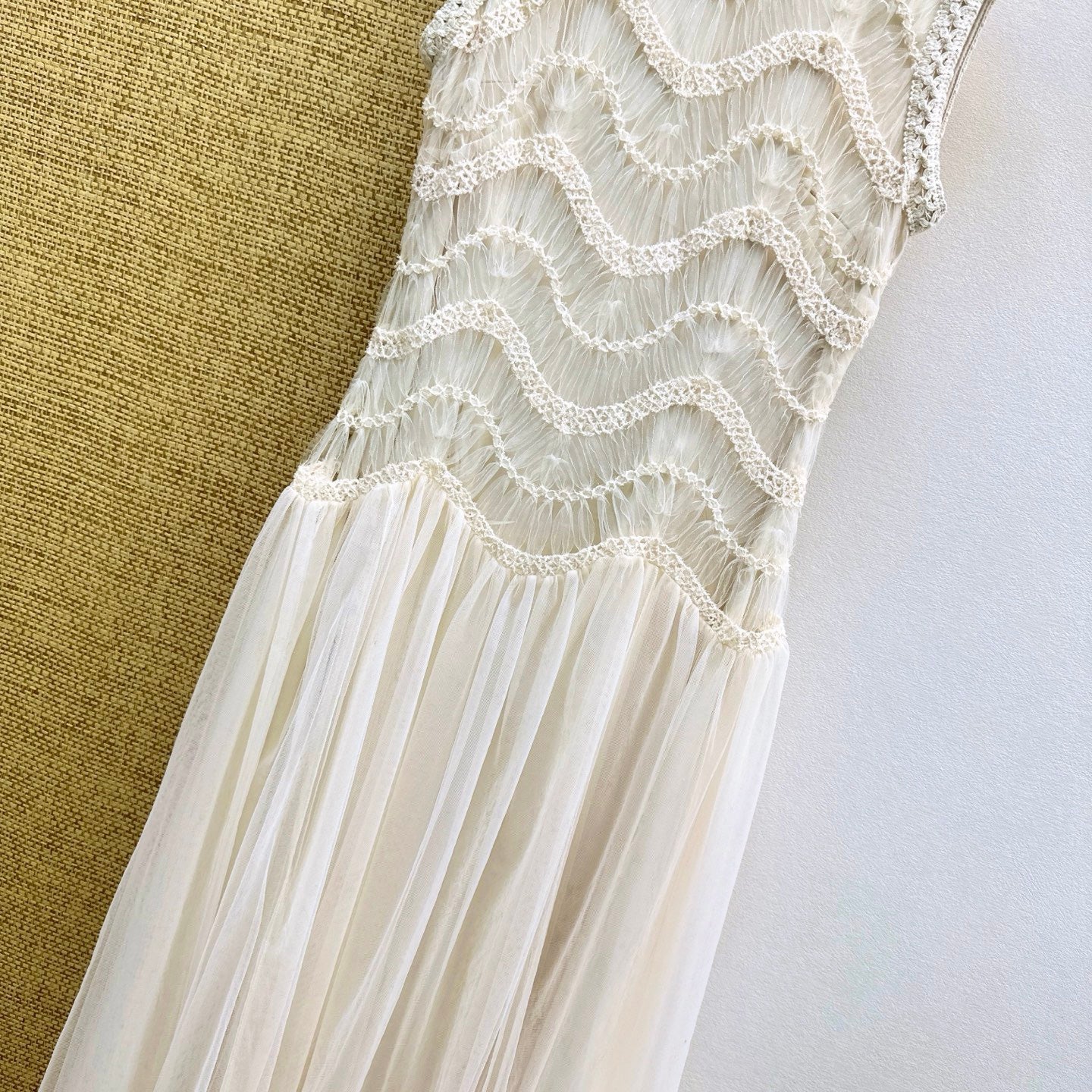 Dior 2026 Heavy-duty Woven Lace-trimmed Tulle Dress Cream Cotton 323789