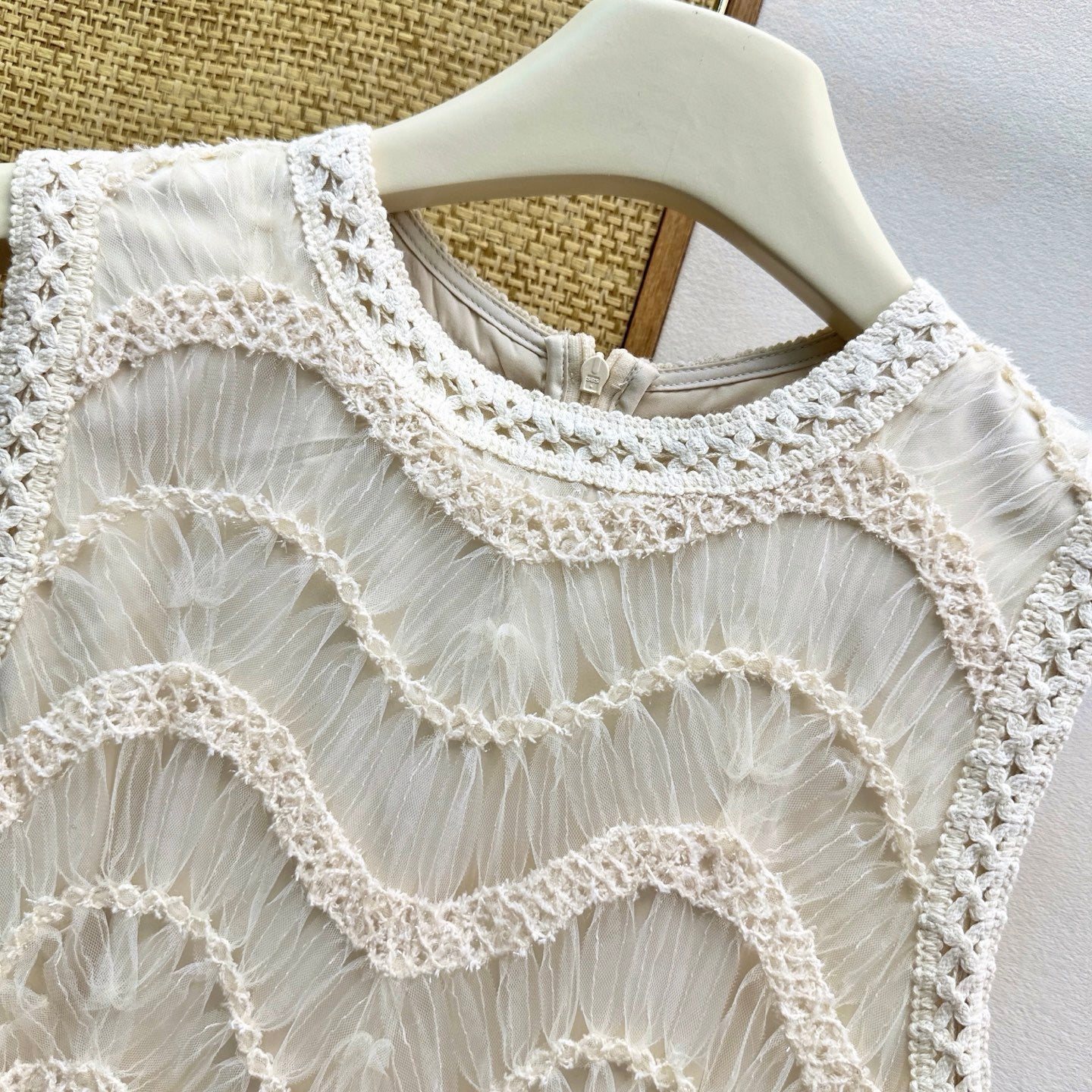 Dior 2026 Heavy-duty Woven Lace-trimmed Tulle Dress Cream Cotton 323789