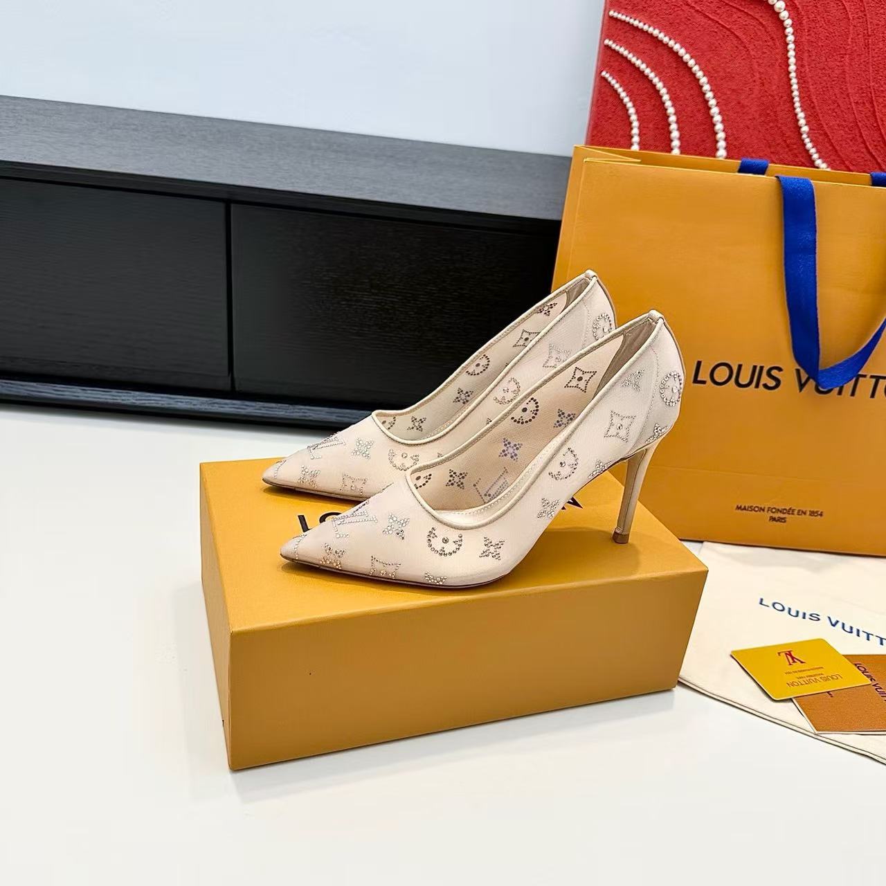 Louis Vuitton 2026 Gala Pump 95mm Beige Mesh Leather