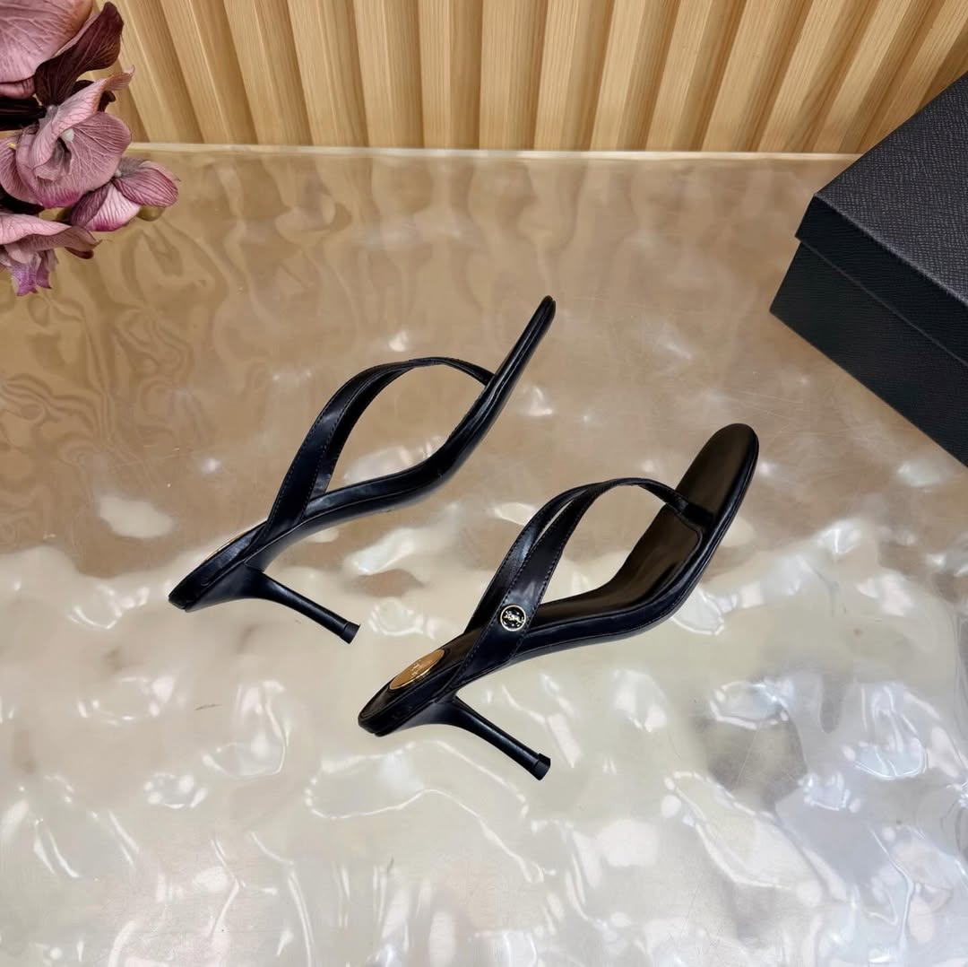 YSL 2026 Thong Sandal 75mm Black Lambskin