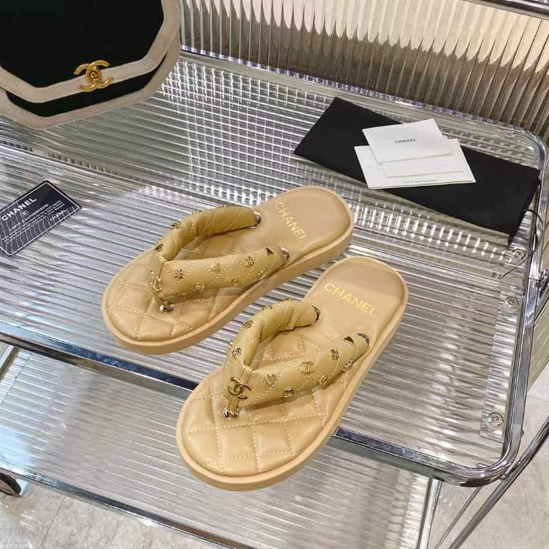 Chanel 2026 Thong Sandals Lambskin Leather Gold-Tone Charm Details 791138