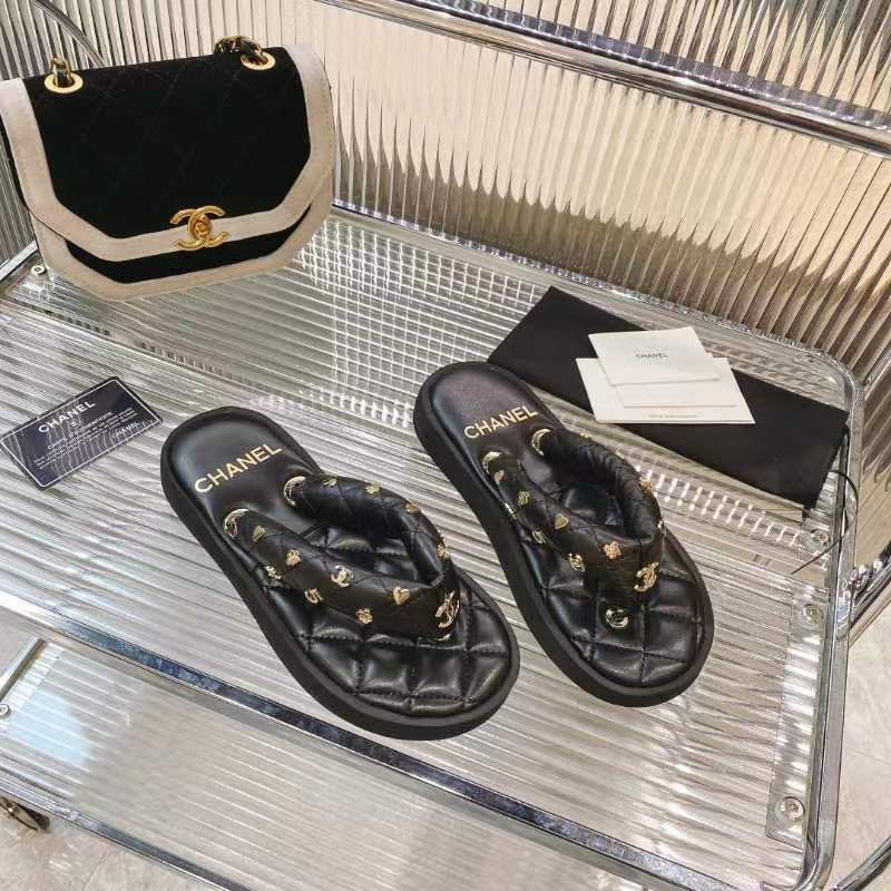 Chanel 2026 Thong Sandals Lambskin Leather Gold-Tone Charm Details 791138