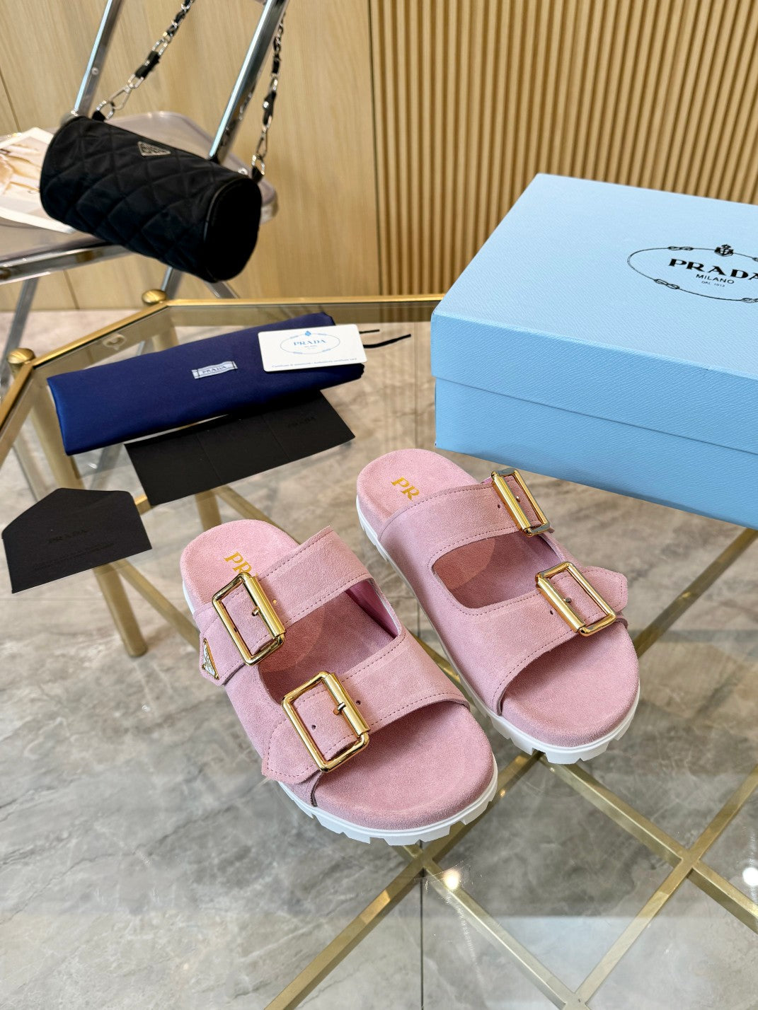 Prada 2026 Retro Triangle-Logo Sandals Suede 778905