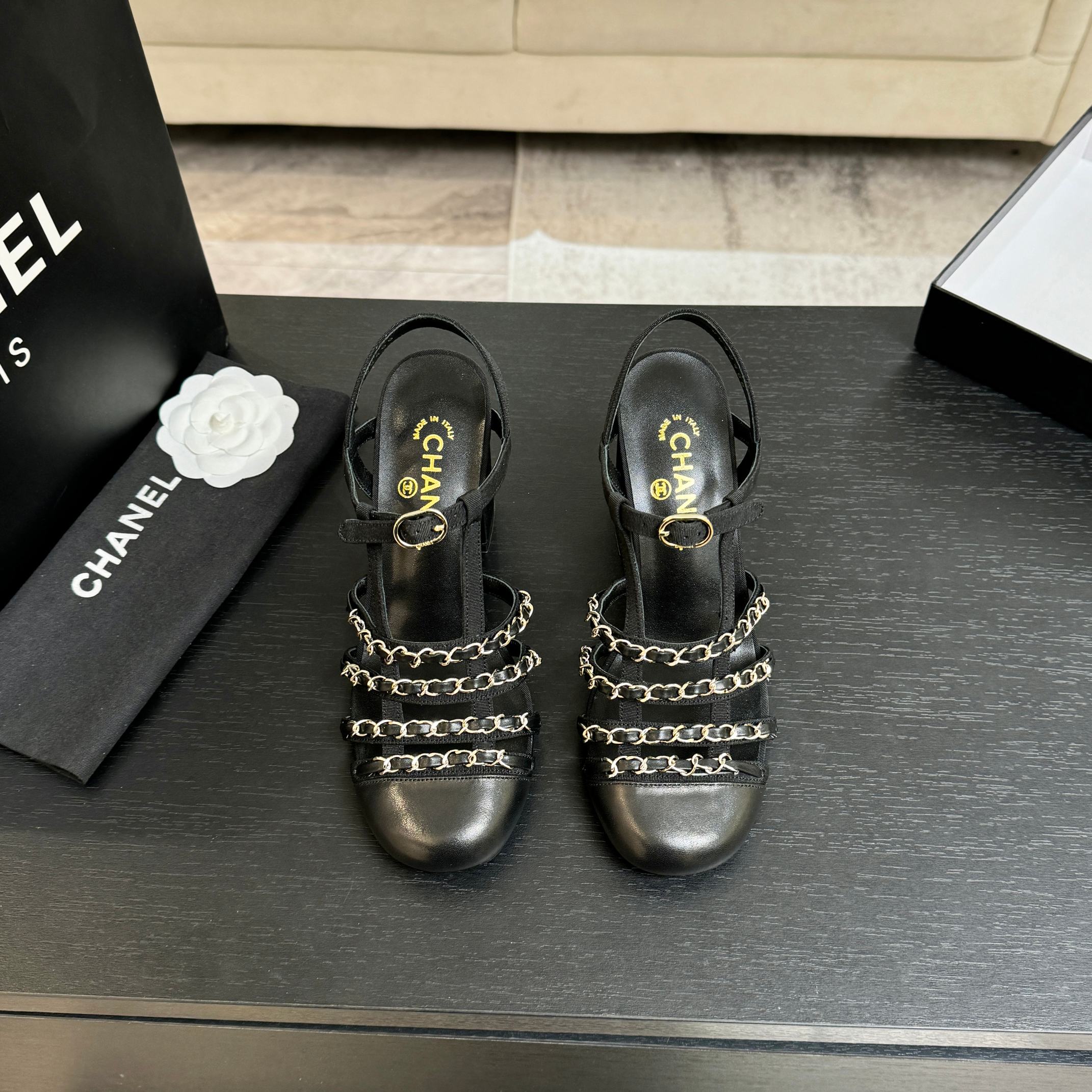 CC 2026 Chunky Heel Sandals 75 Genuine Leather