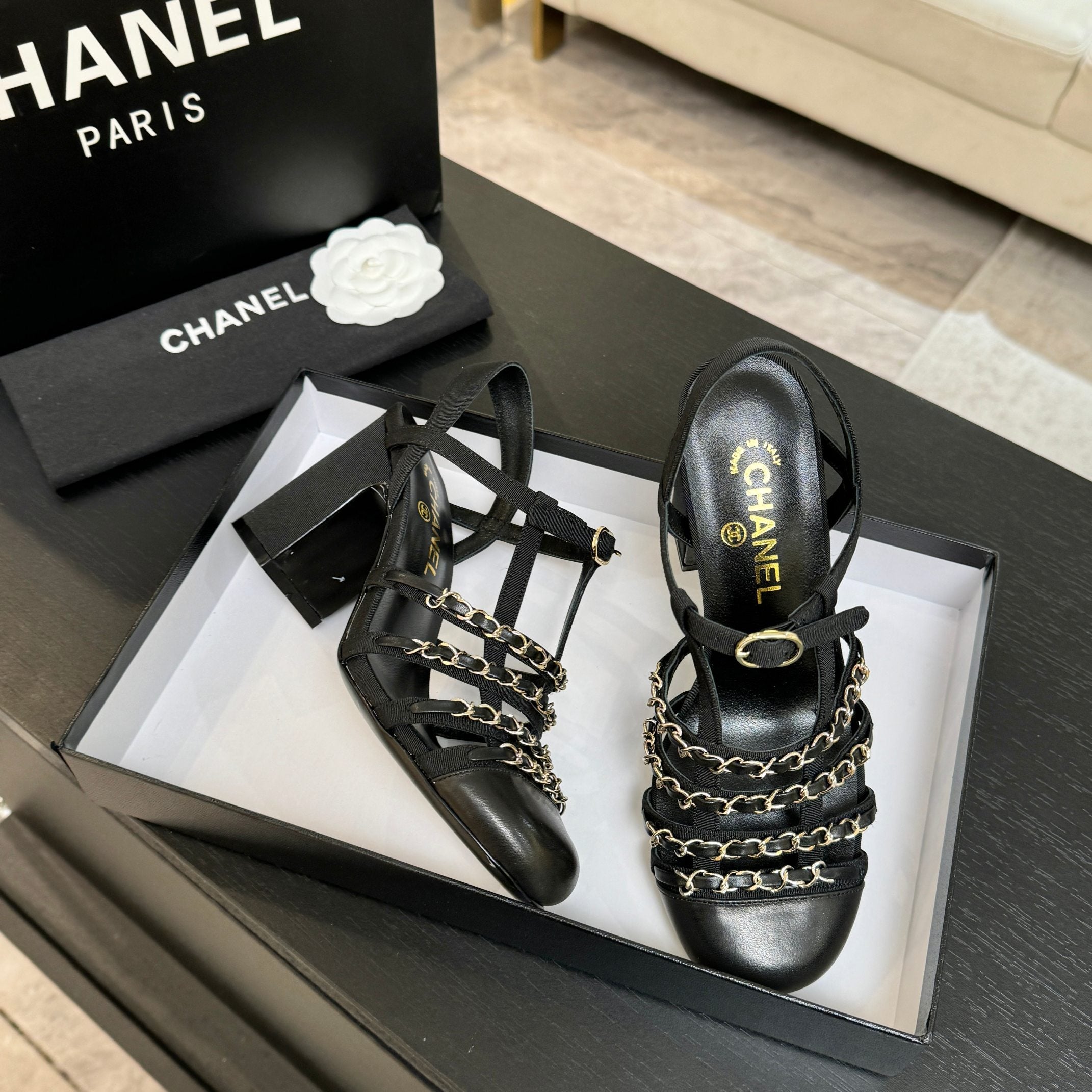 CC 2026 Chunky Heel Sandals 75 Genuine Leather
