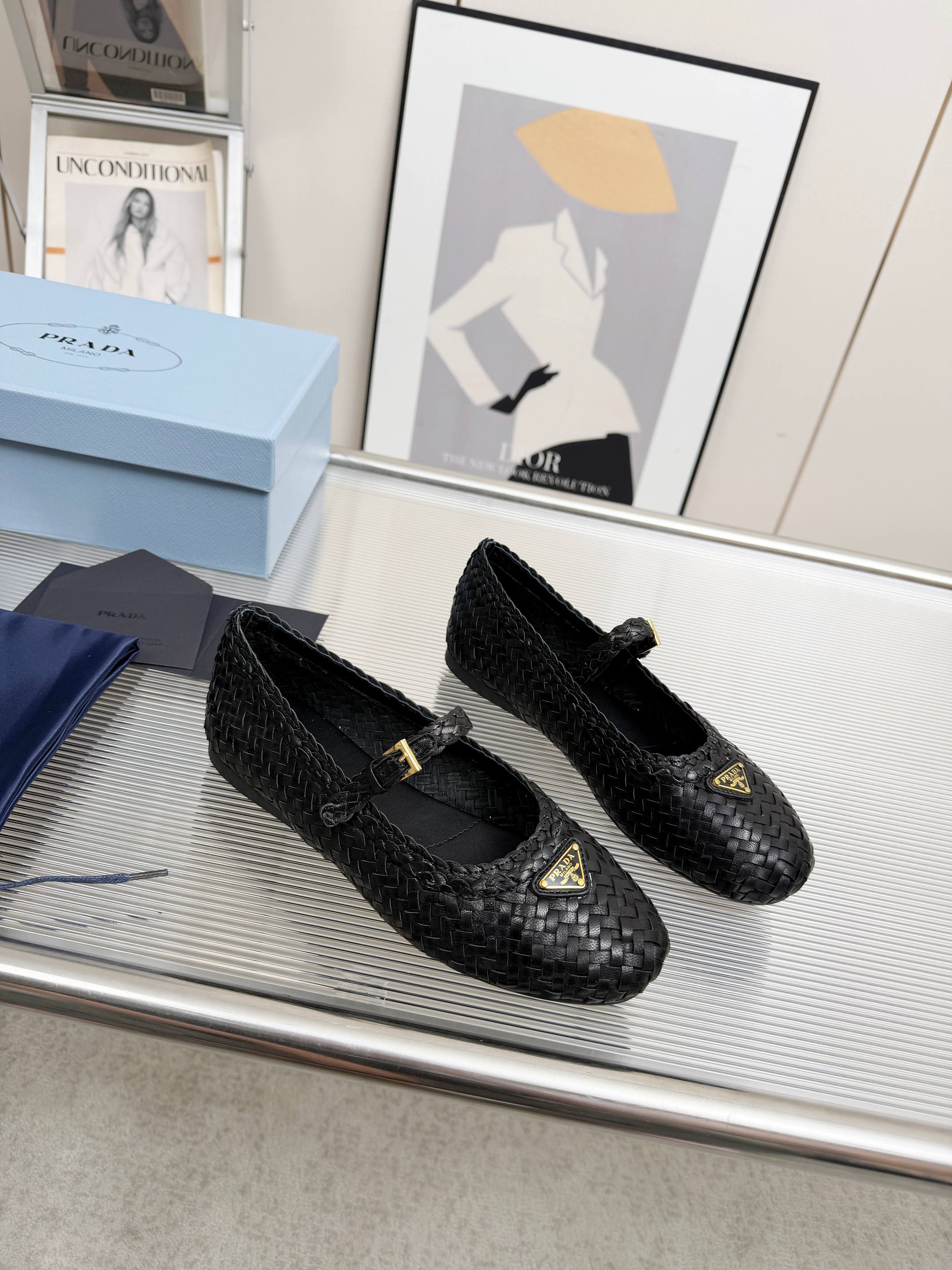 Prada 2026 Ballet Flat Woven Leather 715524