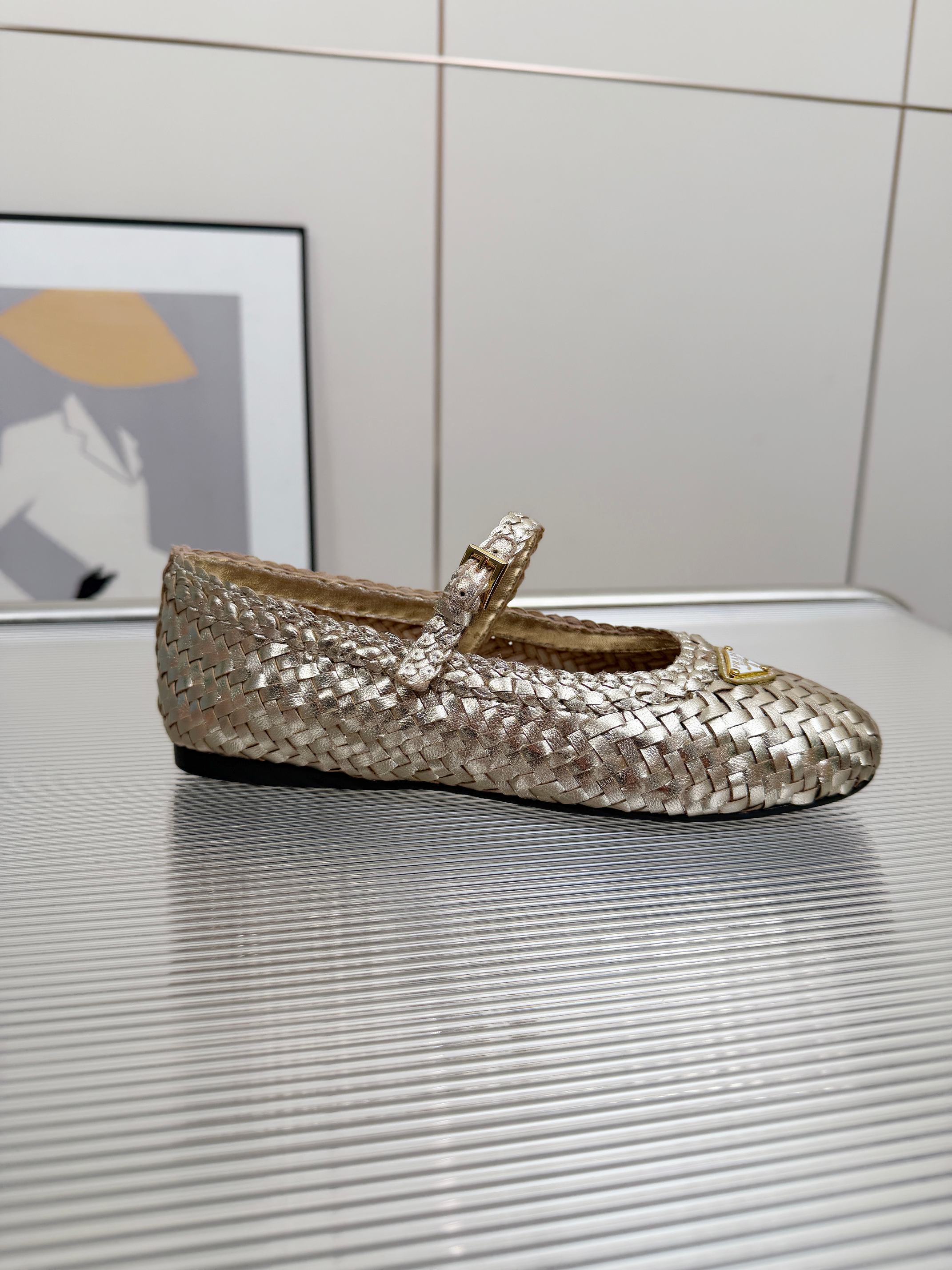Prada 2026 Ballet Flat Woven Leather 715524