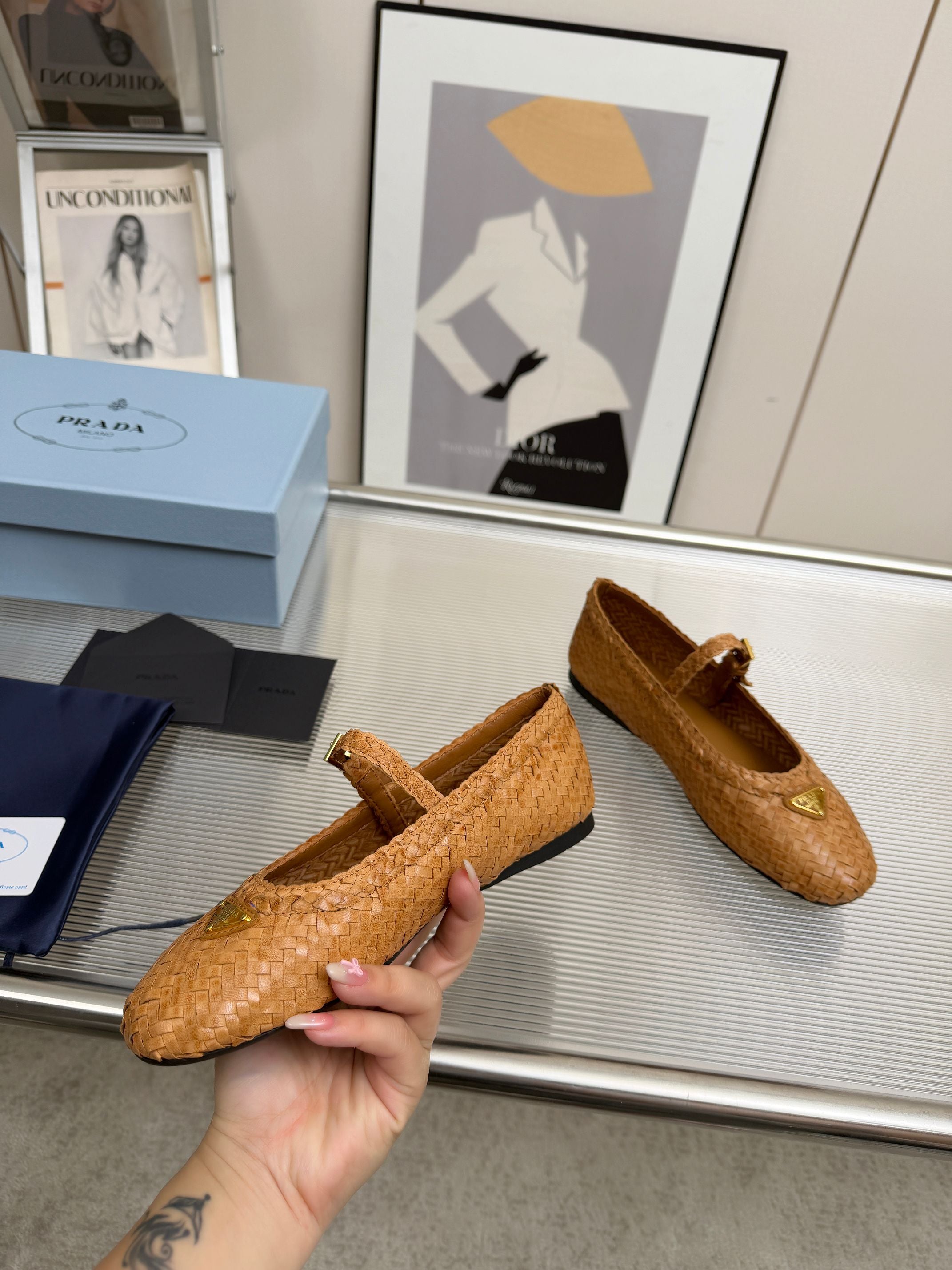 Prada 2026 Ballet Flat Woven Leather 715524