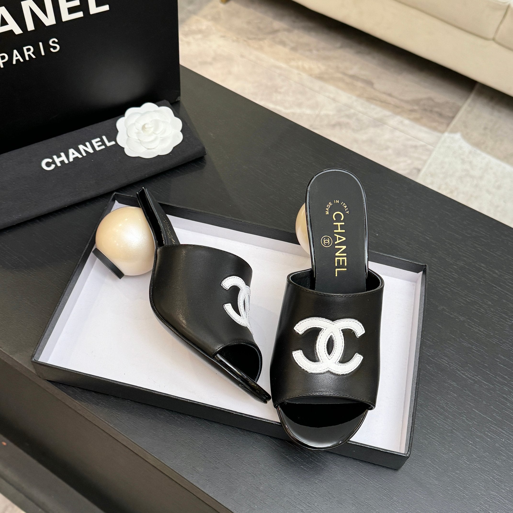 Chanel 2026 Double C Giant Pearl Heel Sandal 7cm Sheepskin 672911