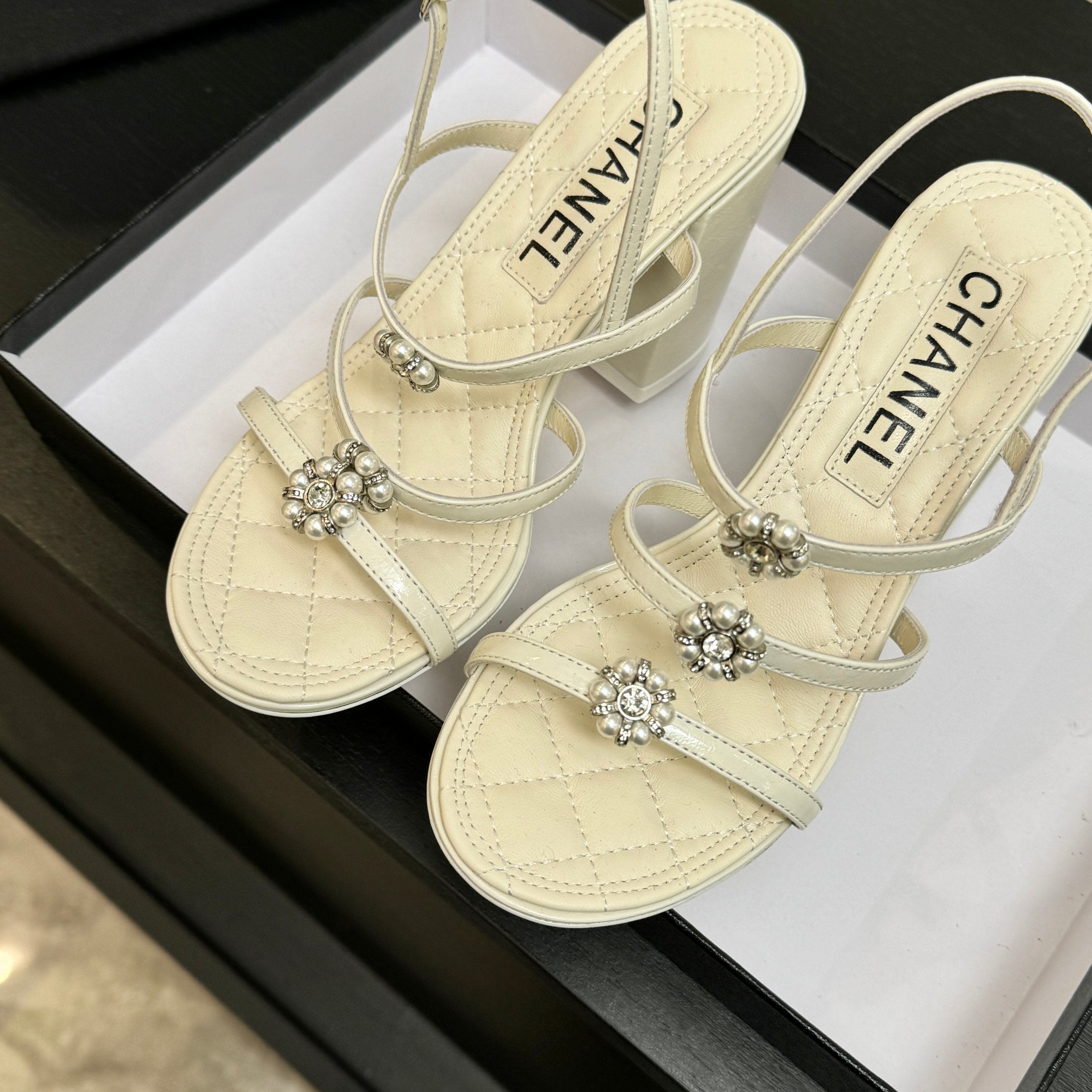 CC 2026 Camellia Chunky Heeled Sandals  90 Lambskin