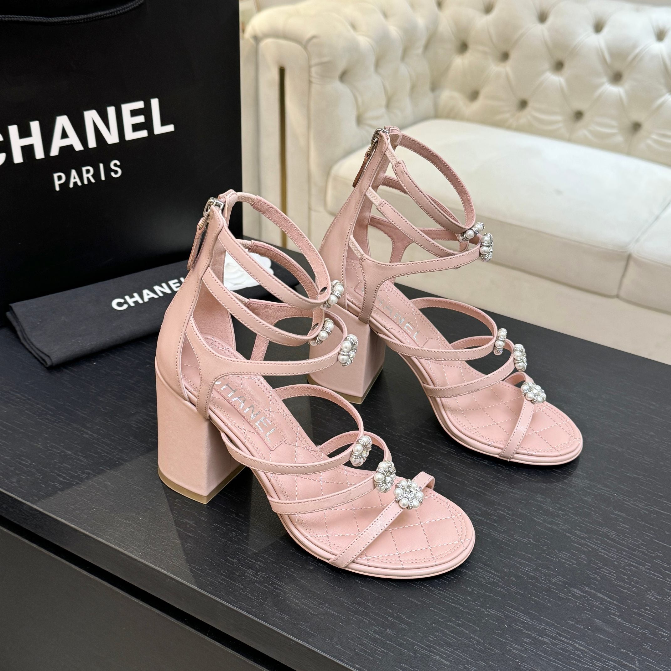 CC 2026 Camellia Chunky Heeled Sandals  80 Cowhide