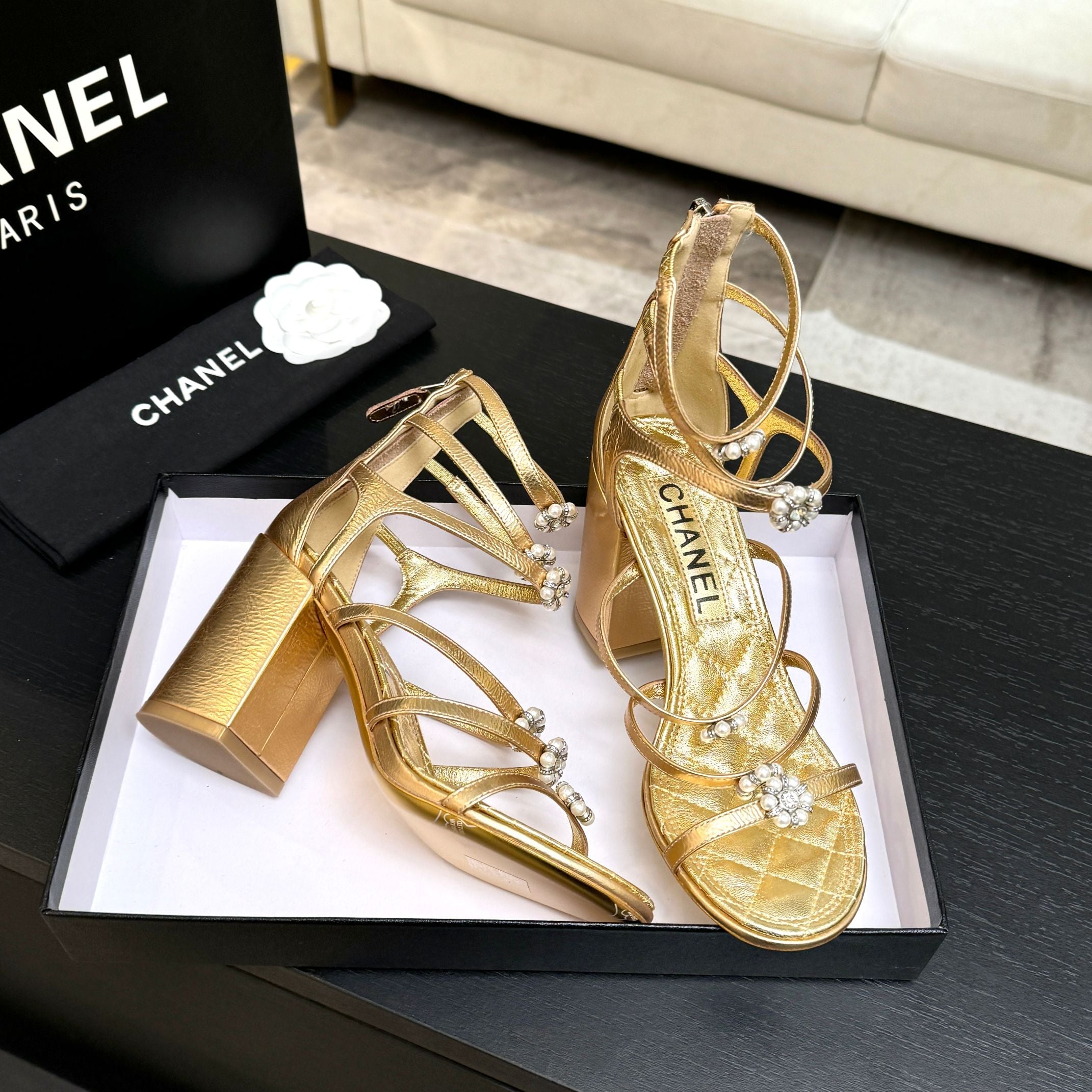 CC 2026 Camellia Chunky Heeled Sandals  80 Cowhide