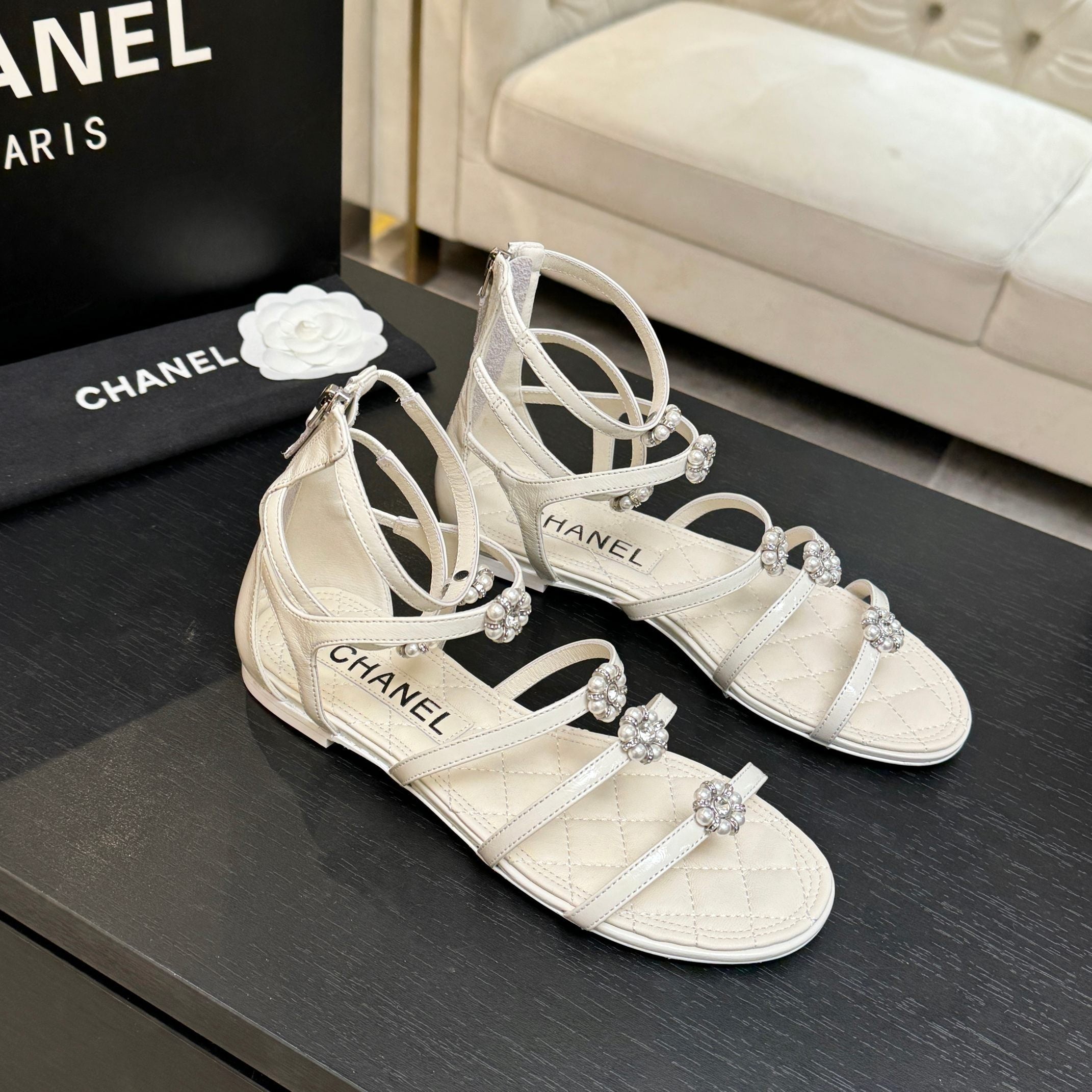 CC 2026 Camellia Chunky Heeled Sandals Cowhide
