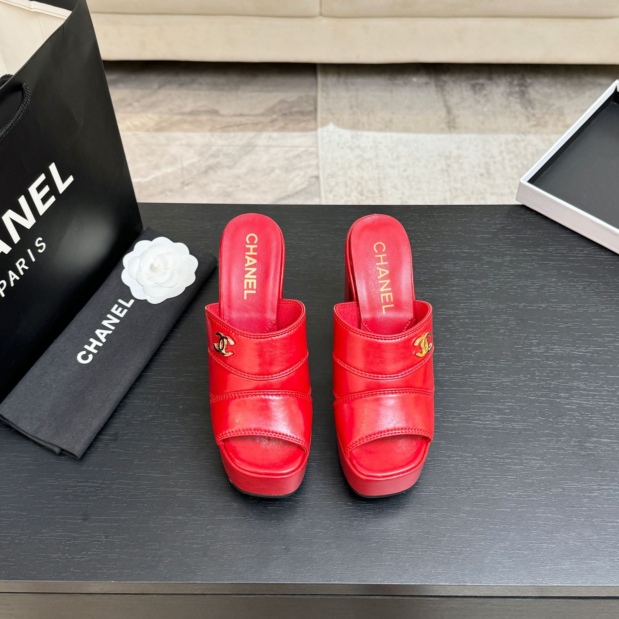 Chanel 2026 Waterproof Platform High-Heeled Sandal 12.5cm Cowhide 673063