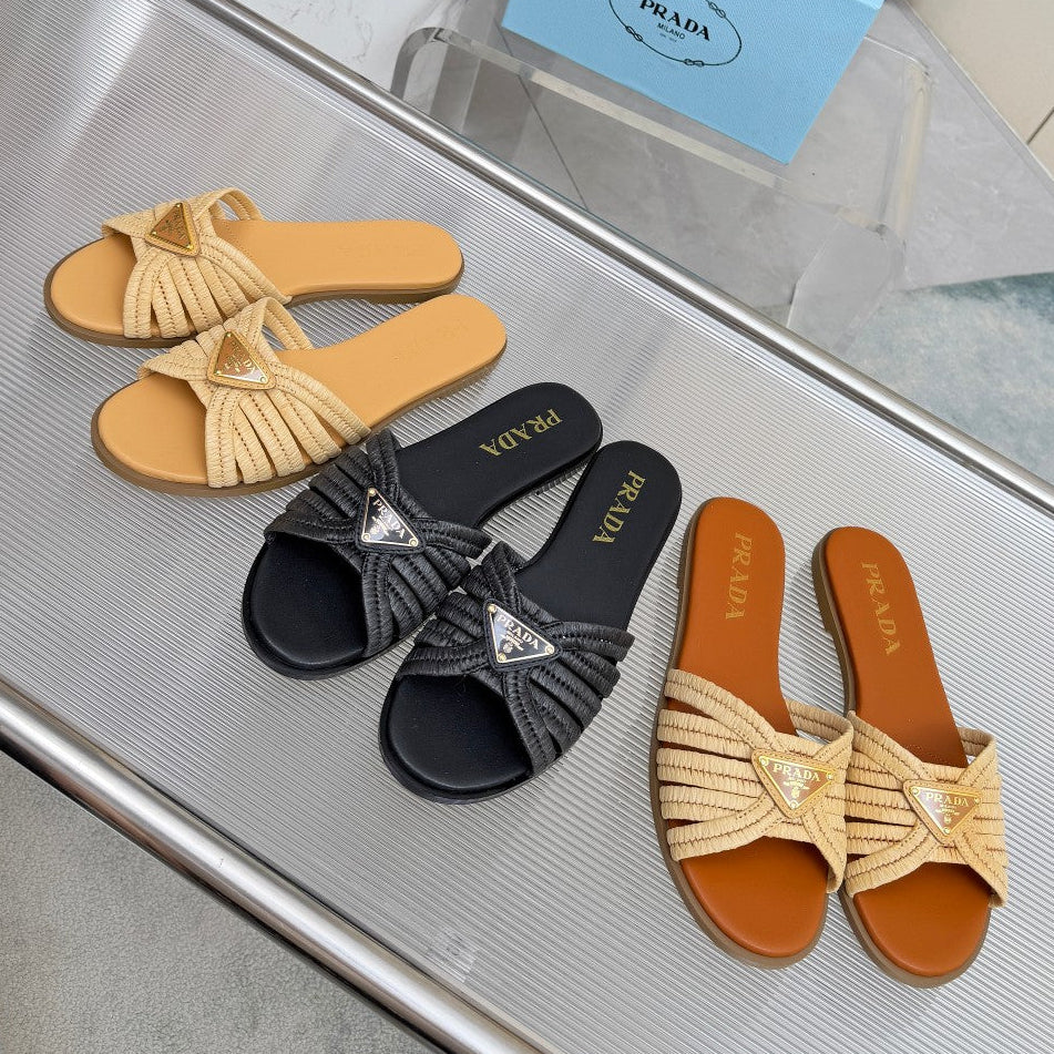 Prada 2026 Crochet Slide Raffia Leather 715974