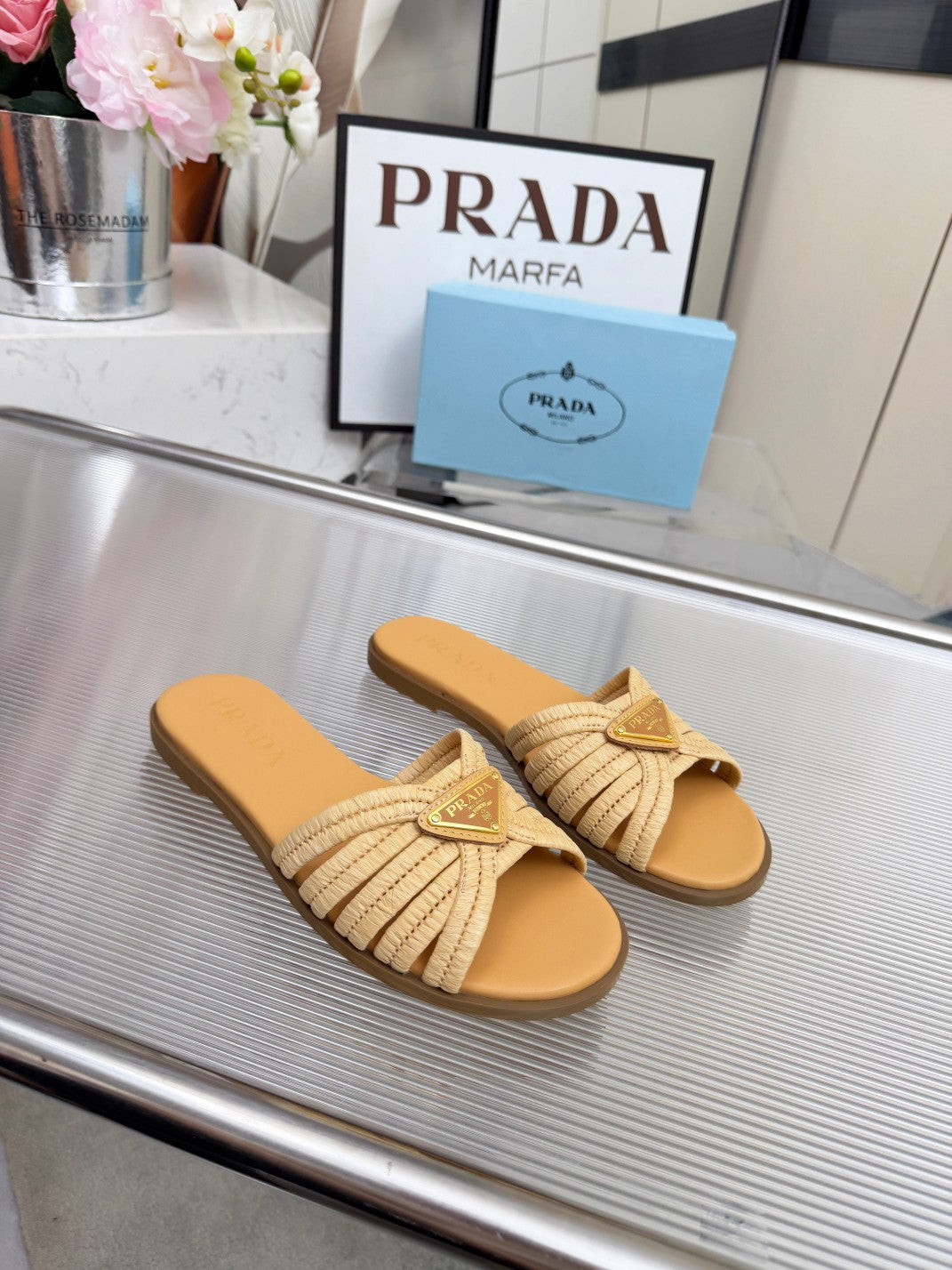 Prada 2026 Crochet Slide Raffia Leather 715974