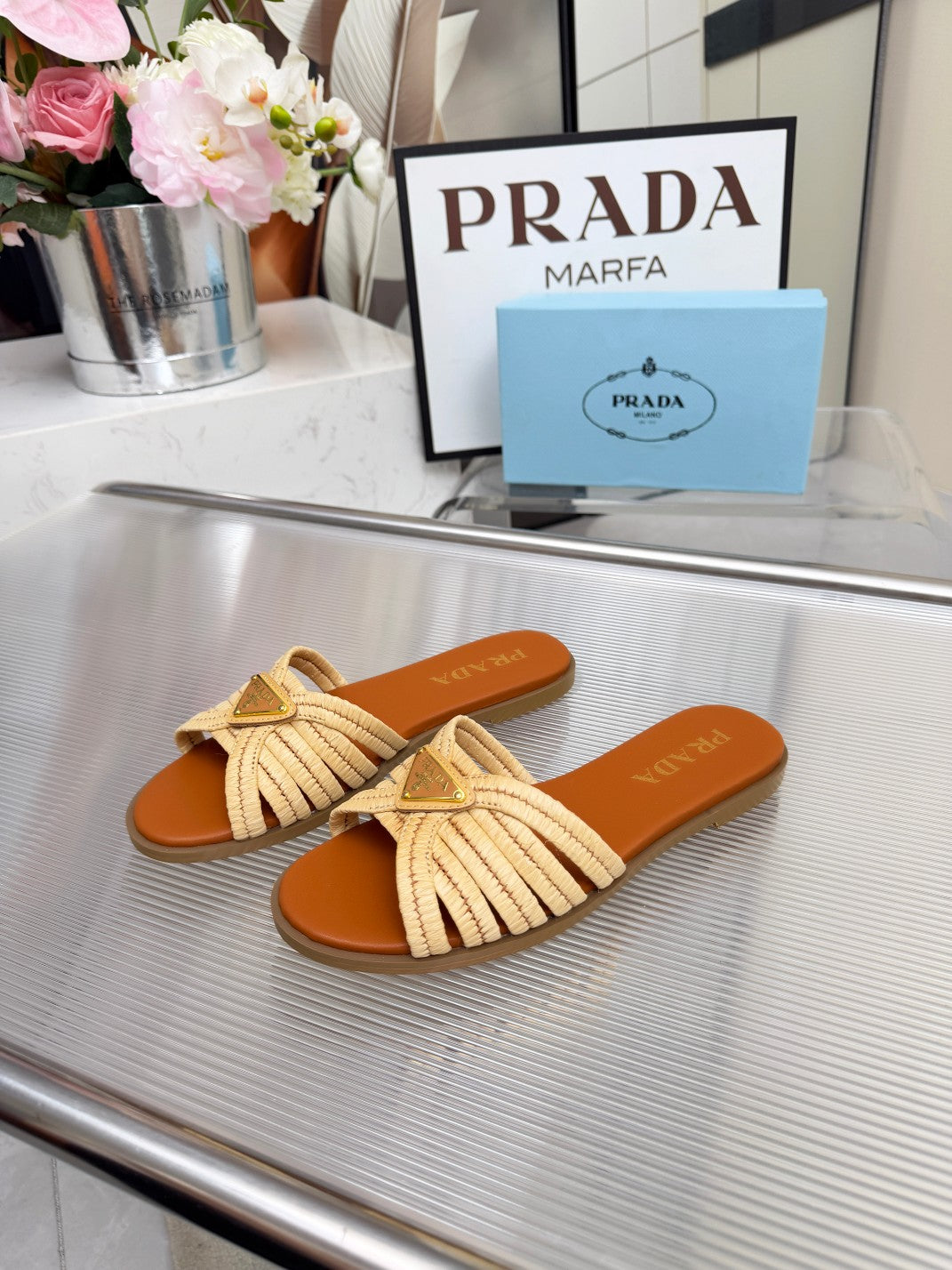 Prada 2026 Crochet Slide Raffia Leather 715974