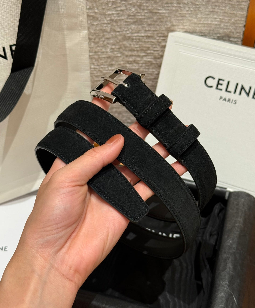 Celine 2026 Arc de Triomphe Belt 2.5cm Suede Cowhide