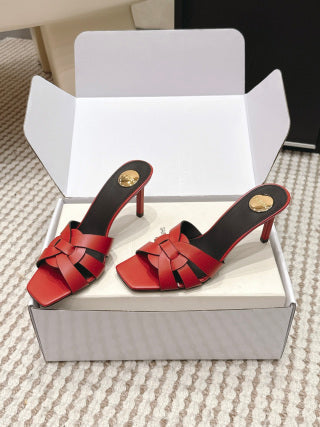 YSL 26ss High-Heeled Slippers 75 Calfskin