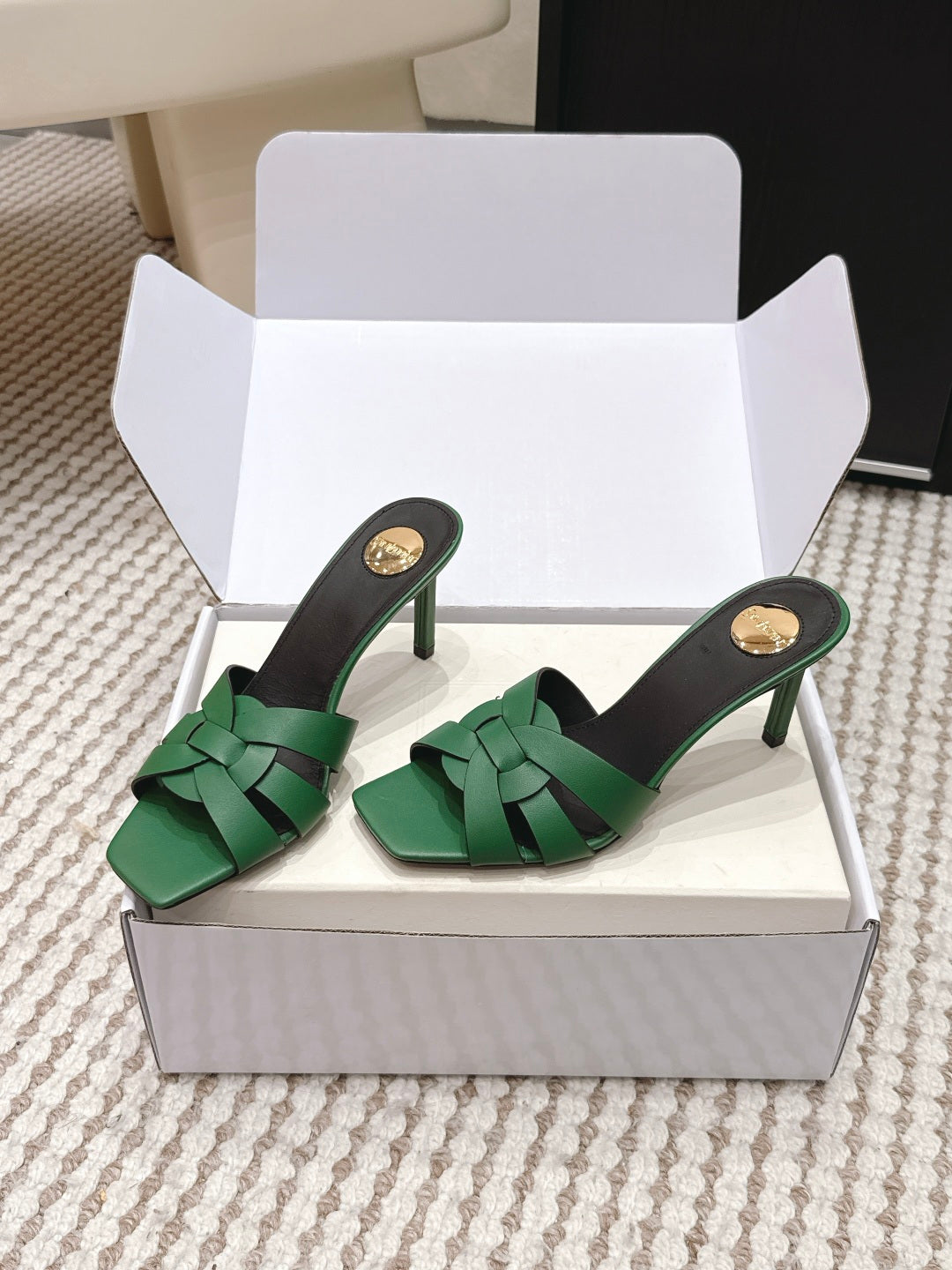 YSL 26ss High-Heeled Slippers 75 Calfskin