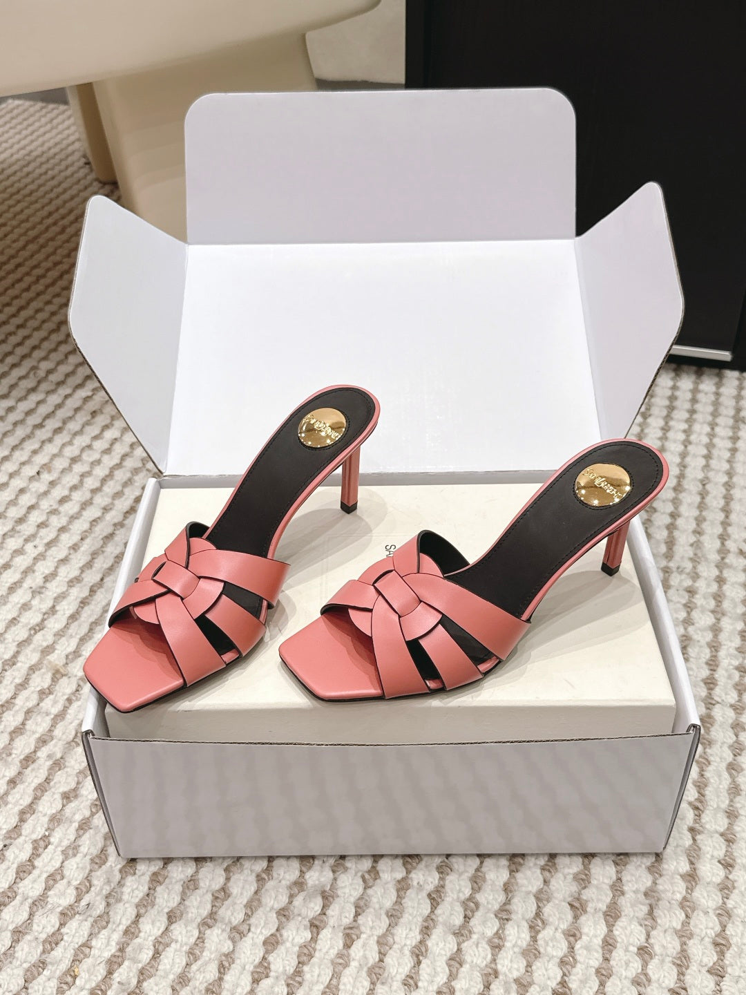 YSL 26ss High-Heeled Slippers 75 Calfskin
