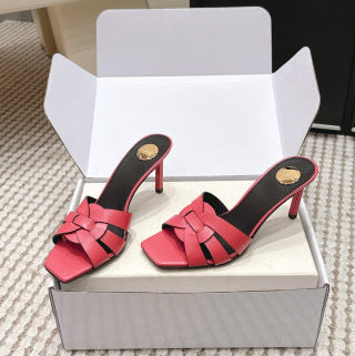 YSL 26ss High-Heeled Slippers 75 Calfskin